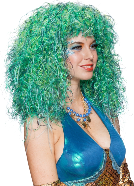 Perruque Sirène, tachetée de bleu-vert