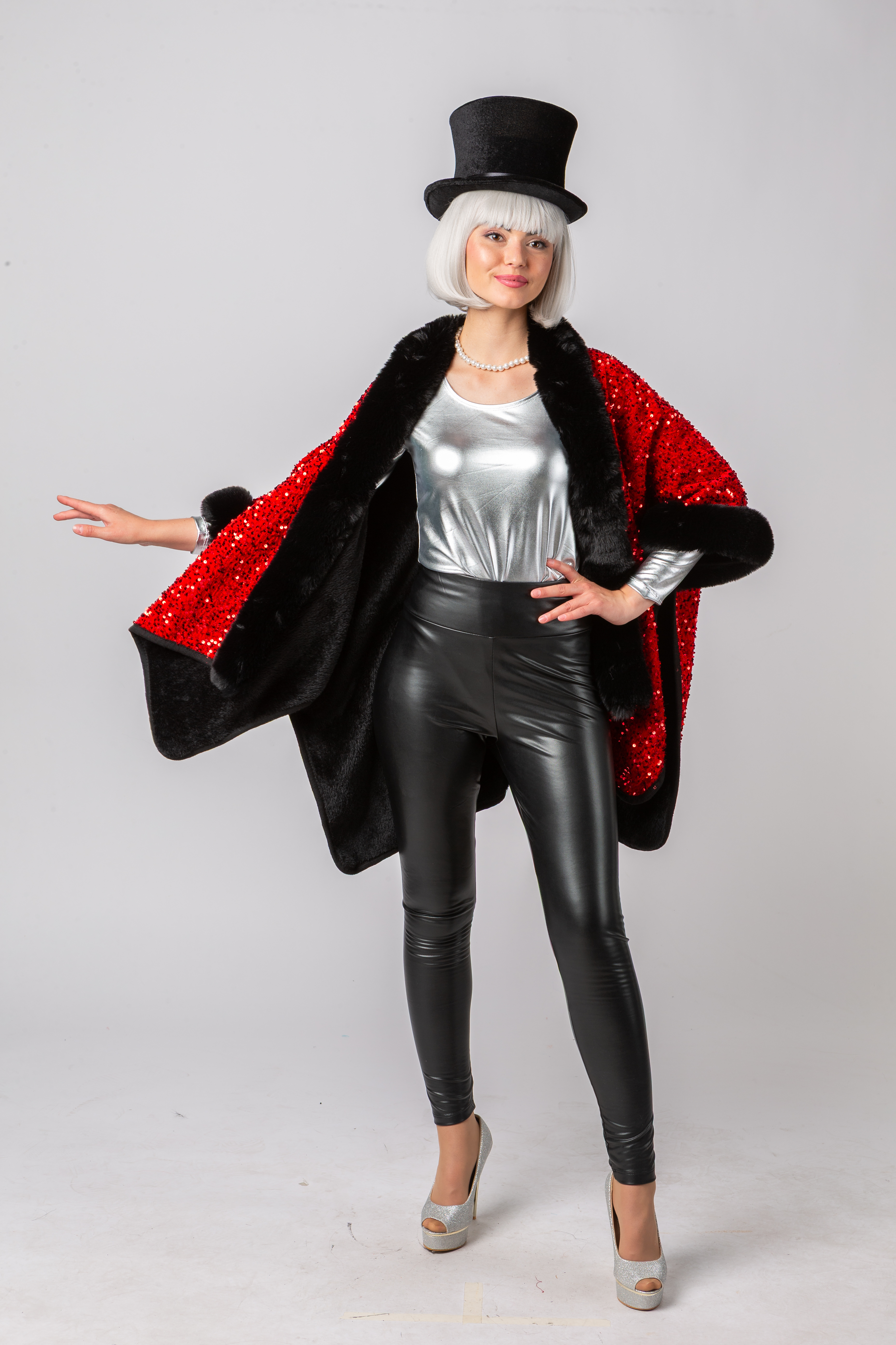 Paillettenponcho, rot