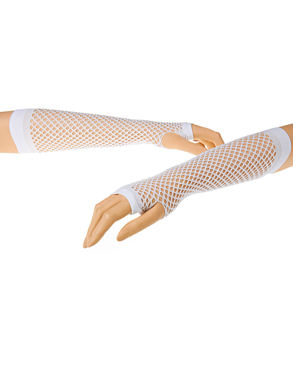 Mesh long gloves fingerless, white