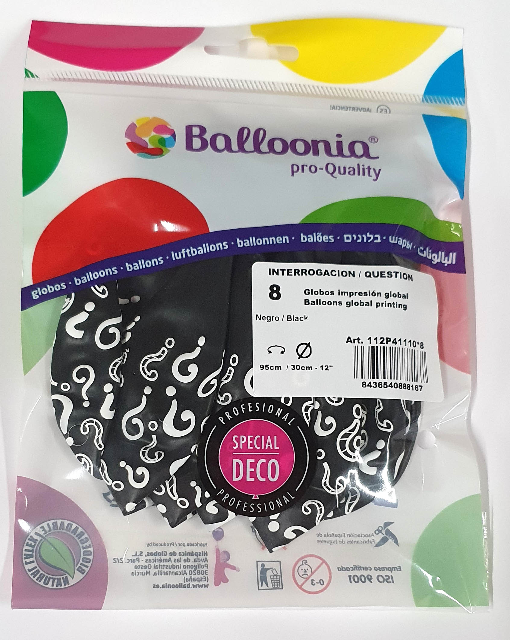 Latexballon 8 Stück bedruckt mit Fragezeichen