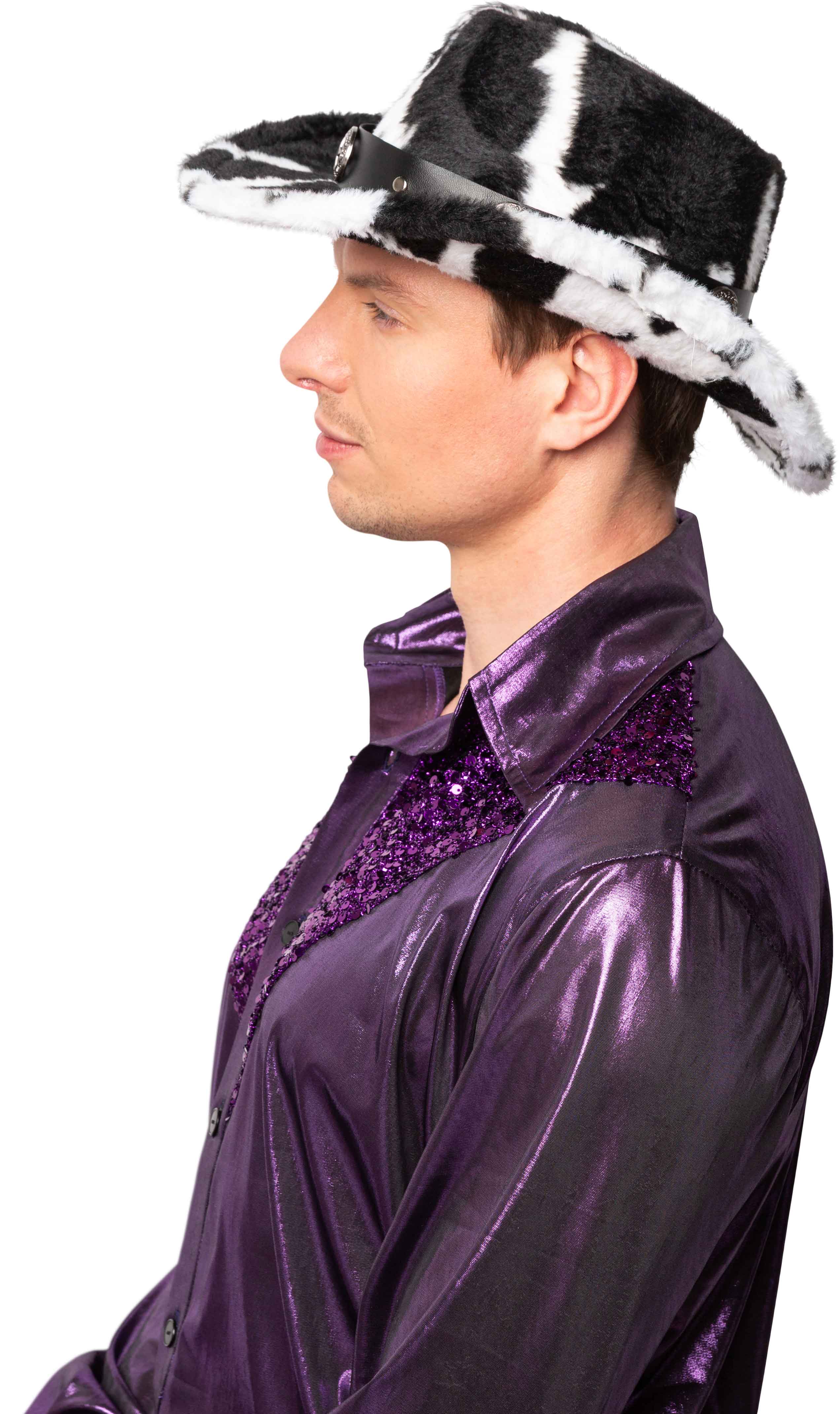 Cowboyhut Plüsch Kuh, schwarz-weiß