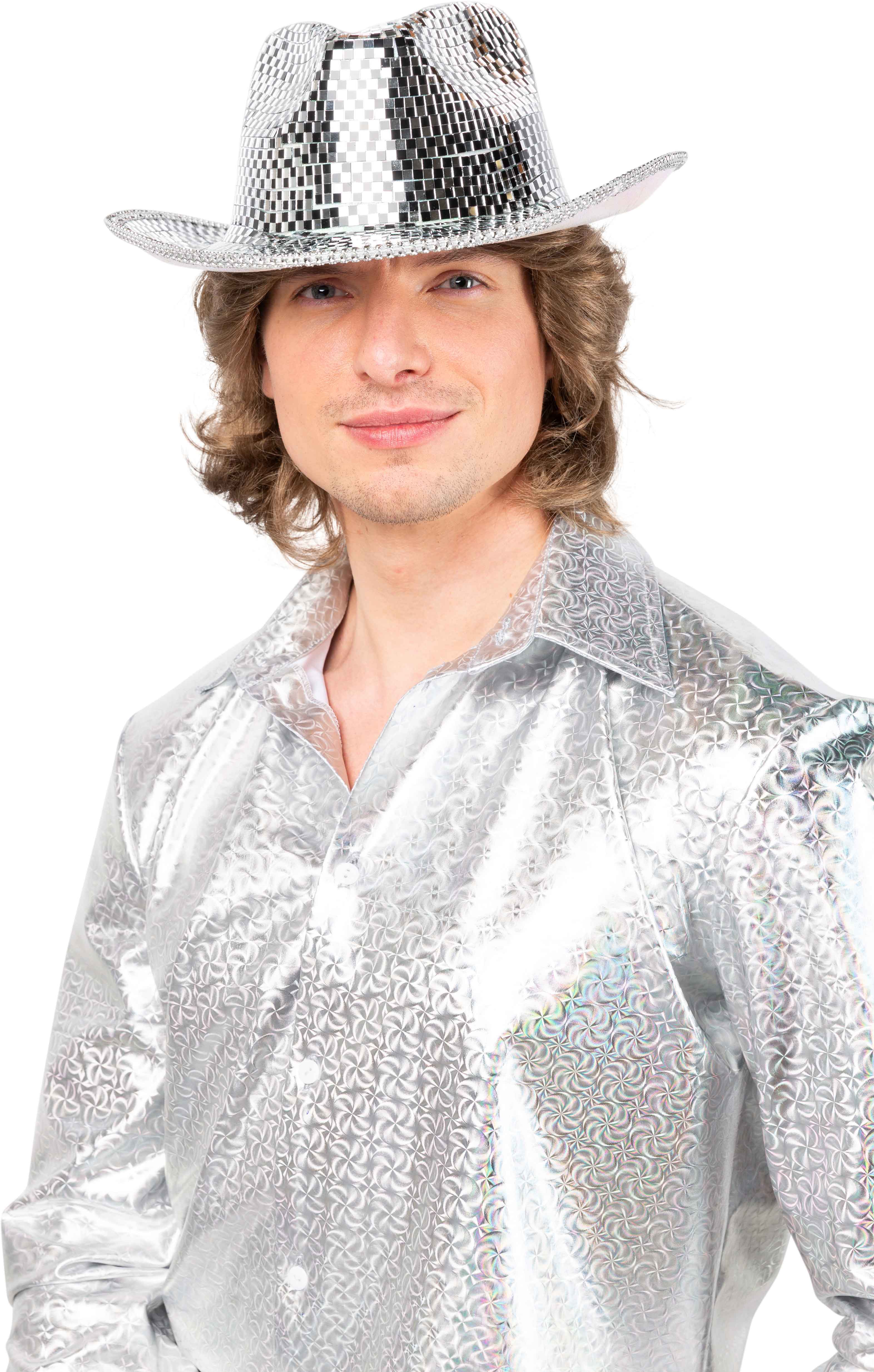 Chapeau de cowboy boule à facettes, noir-argent