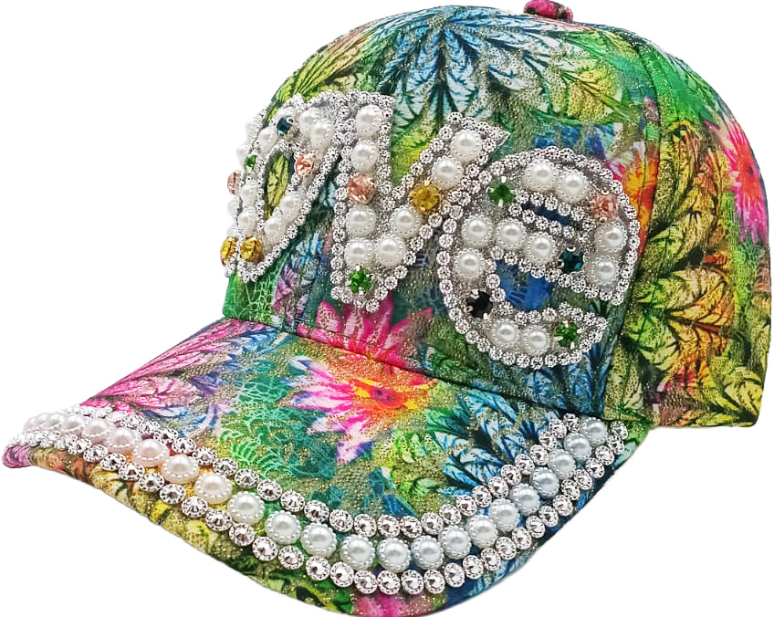 Rhinestone cap, colourful, Love