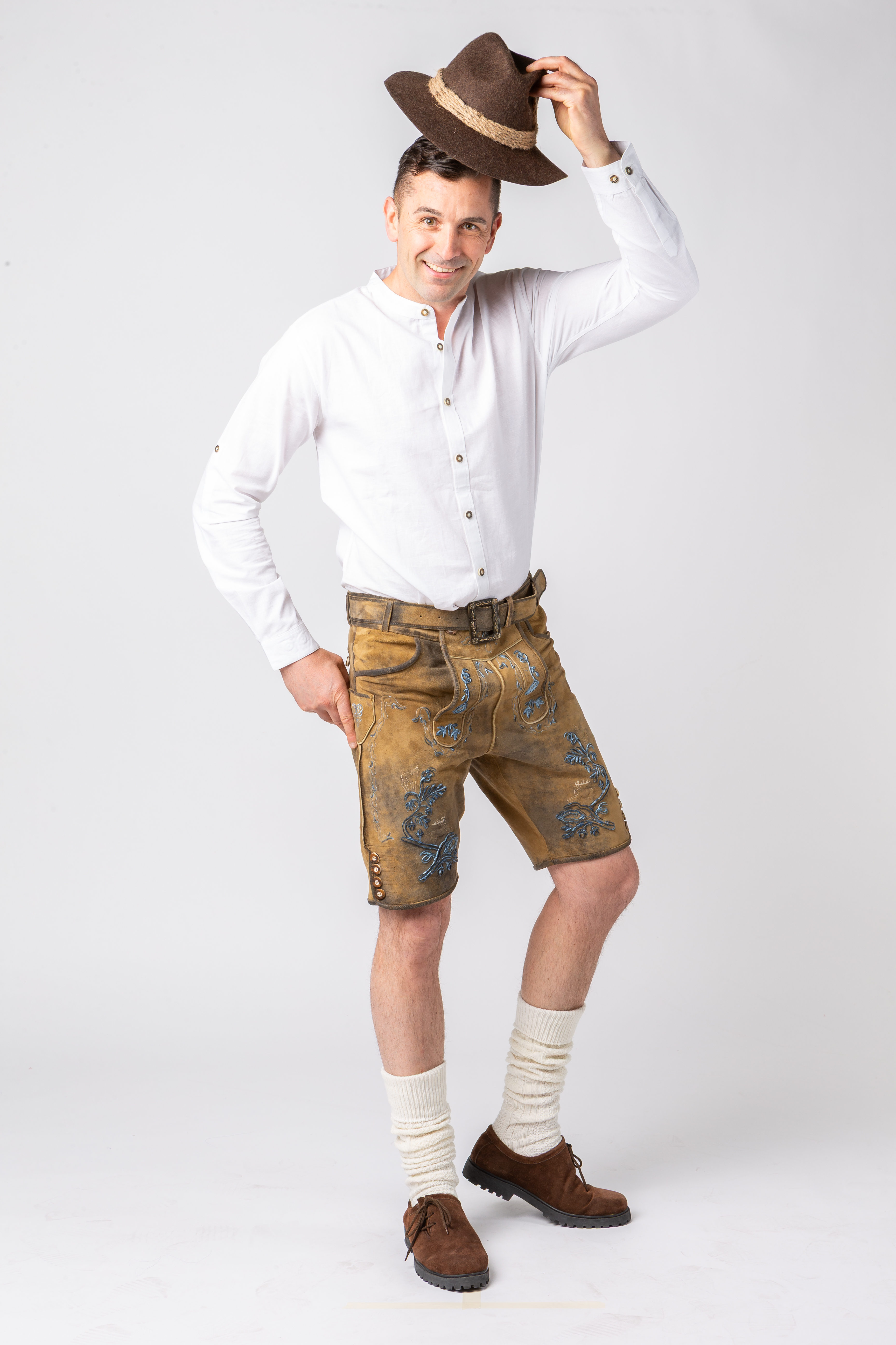 Pantalon en cuir court, beige, ancien