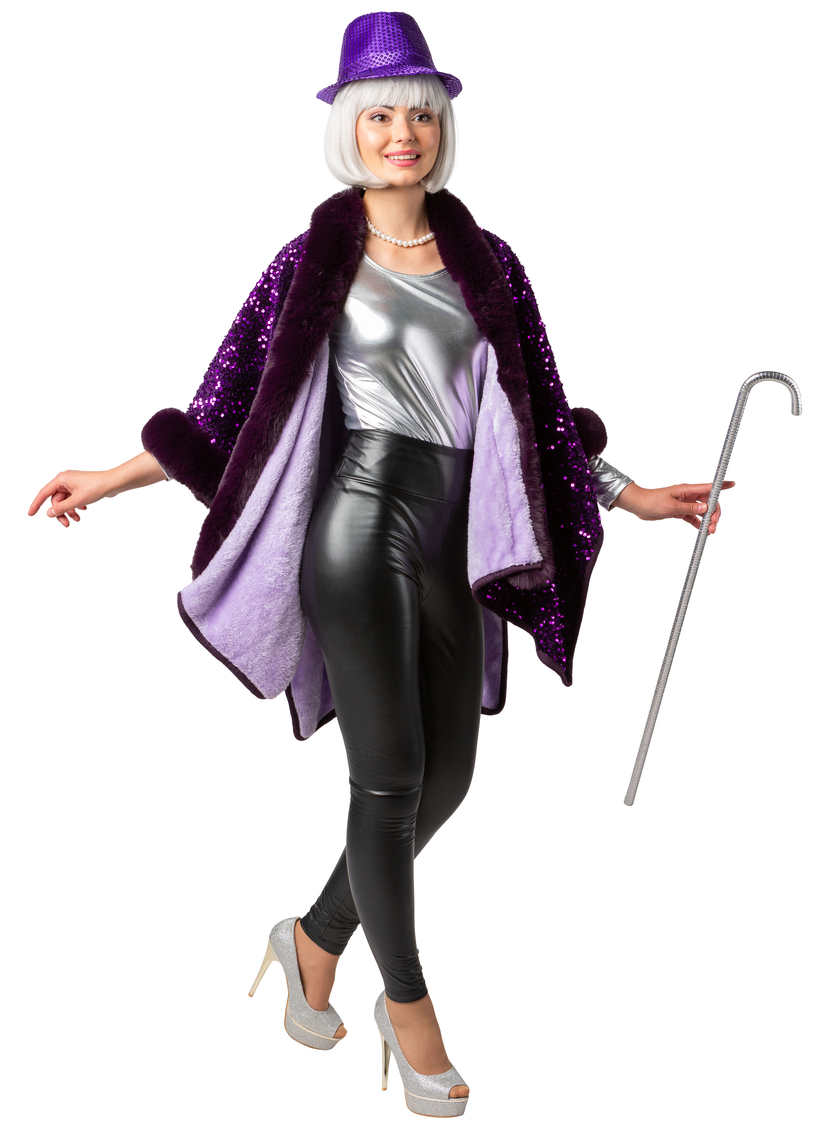 Pailettenponcho, lila