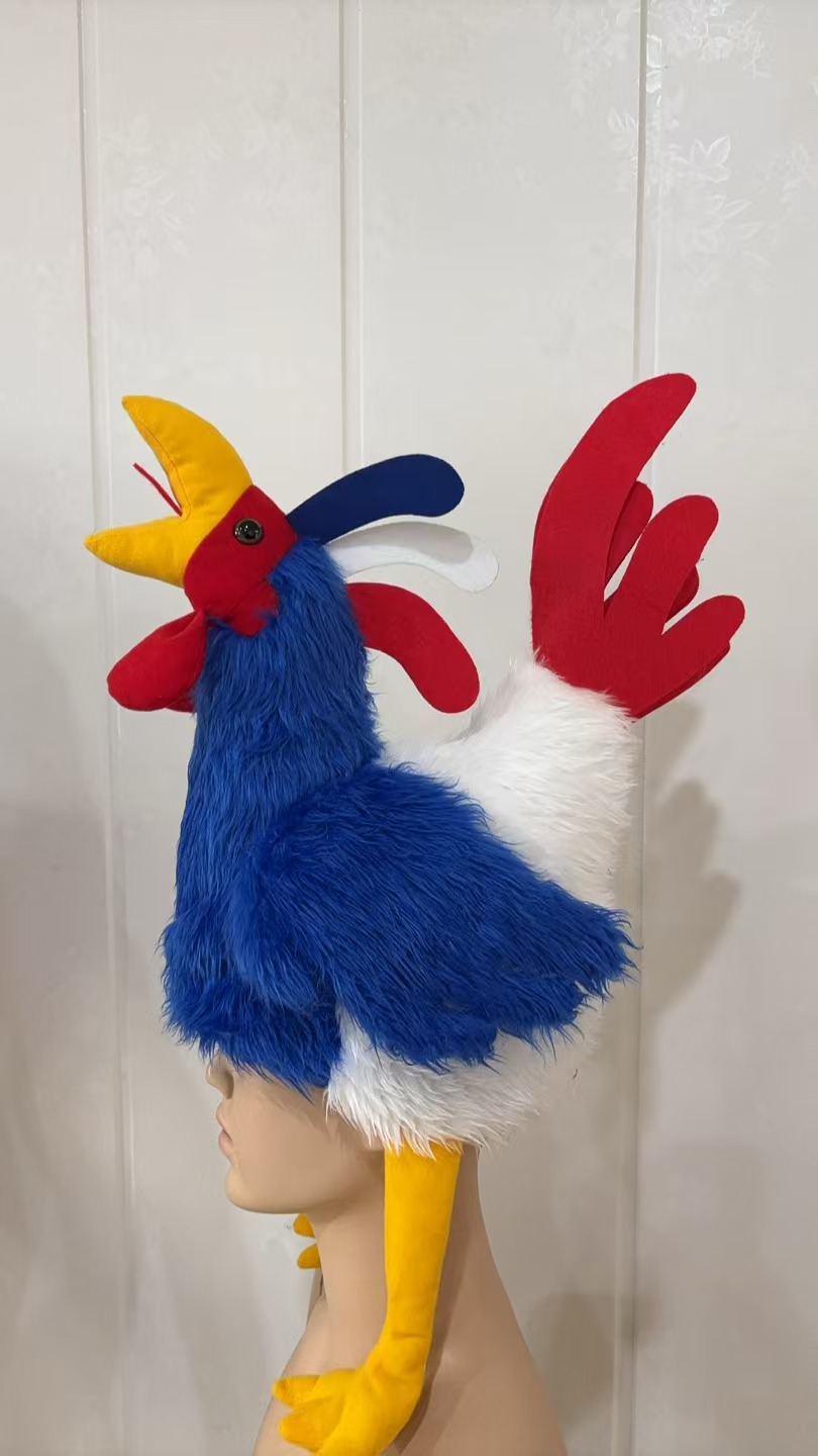 Chicken hat, blue/white/red