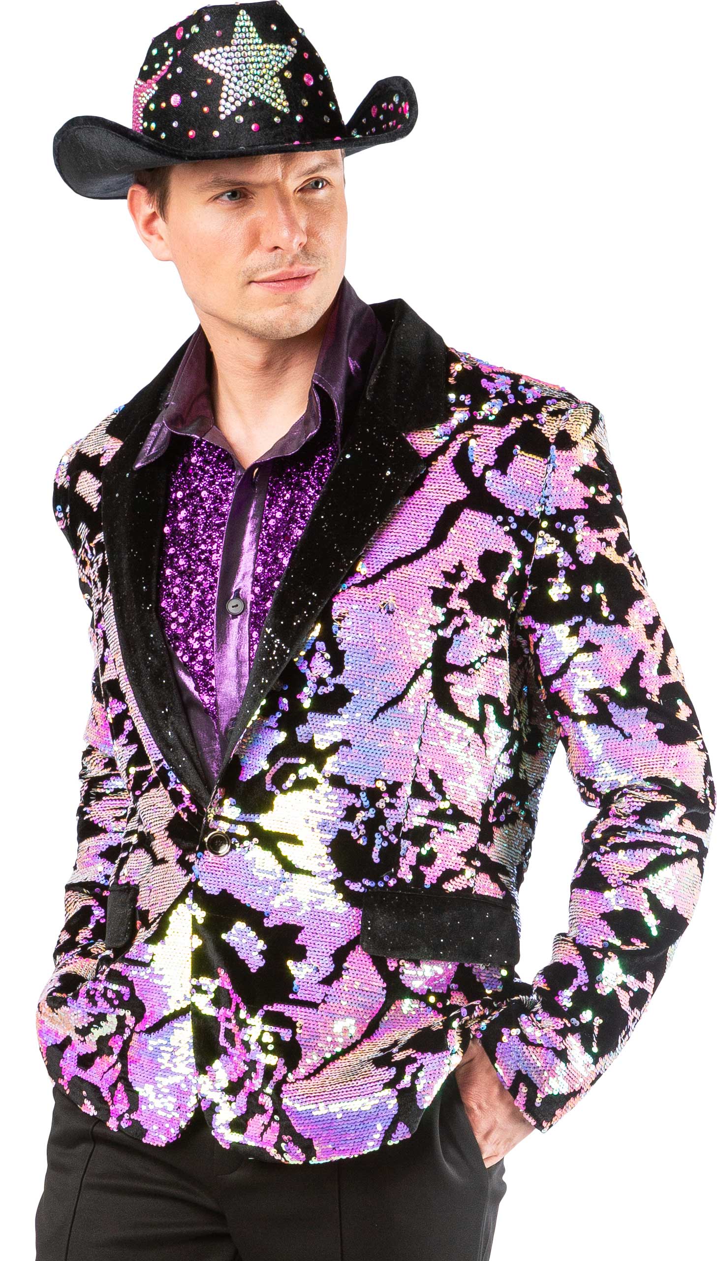Men's sequinned jacket, black and pink