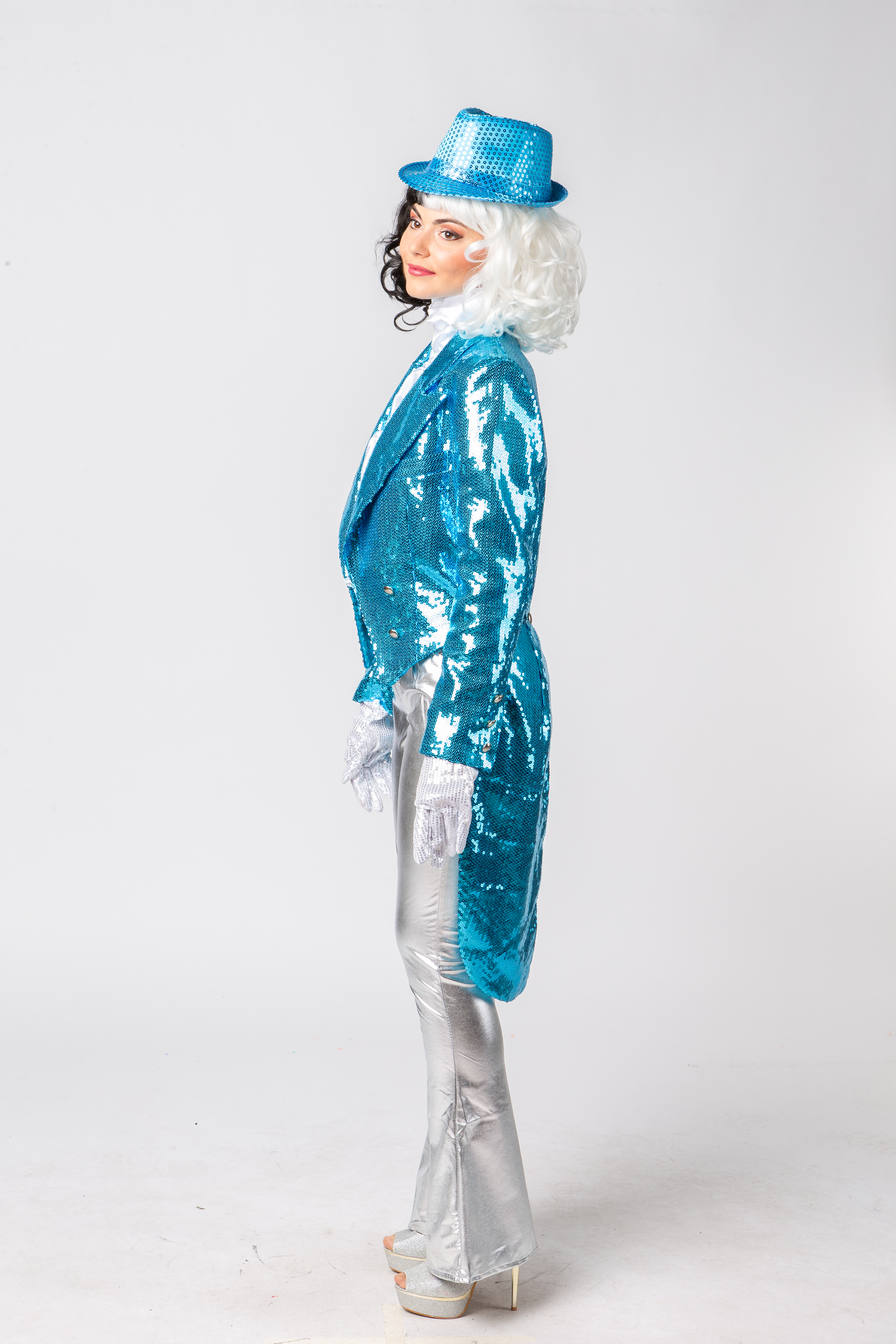 Ladies tailcoat sequin, turquoise Ladies tailcoat sequin, turquoise