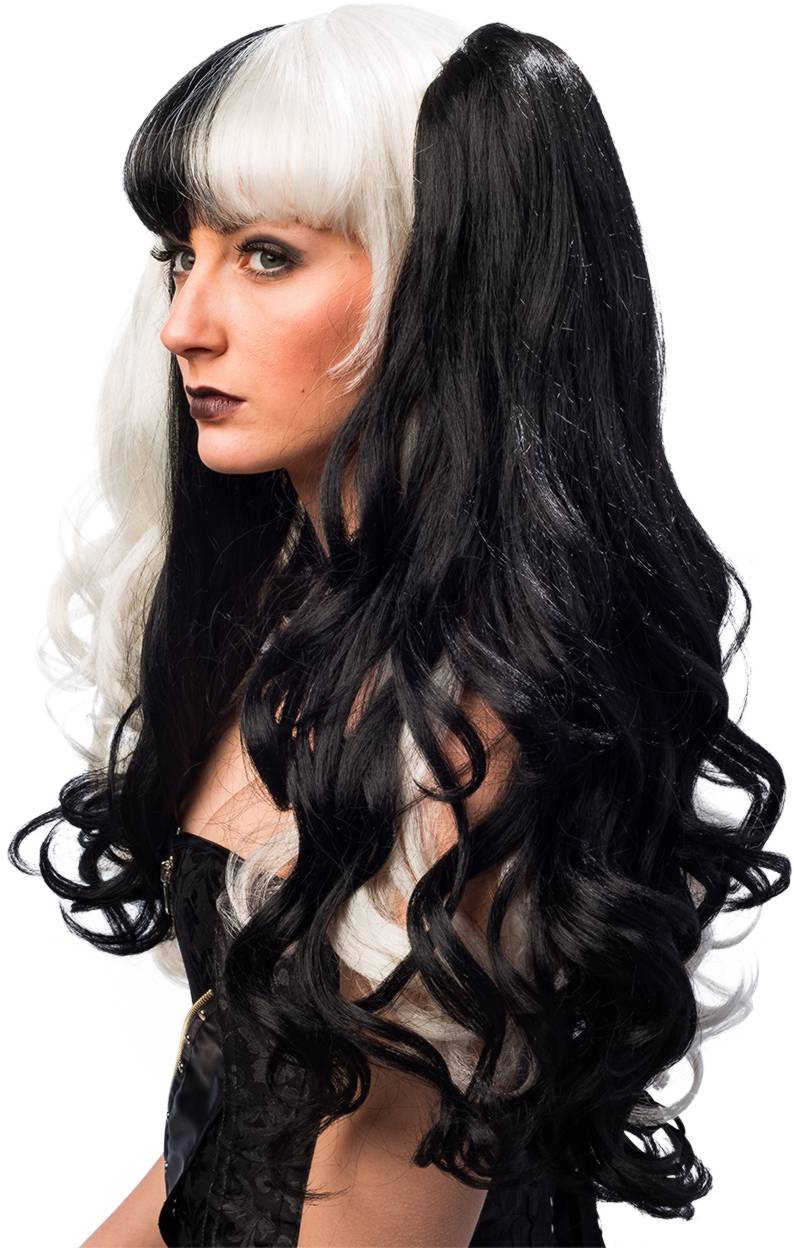 Wig with corsage hair, black-white 