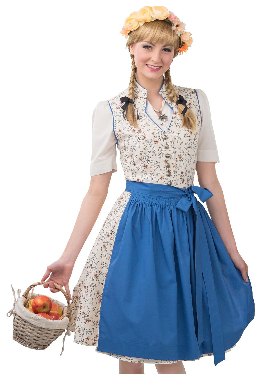 Robe bavaroise tradionel ''Dirndl''midi, beige-bleu