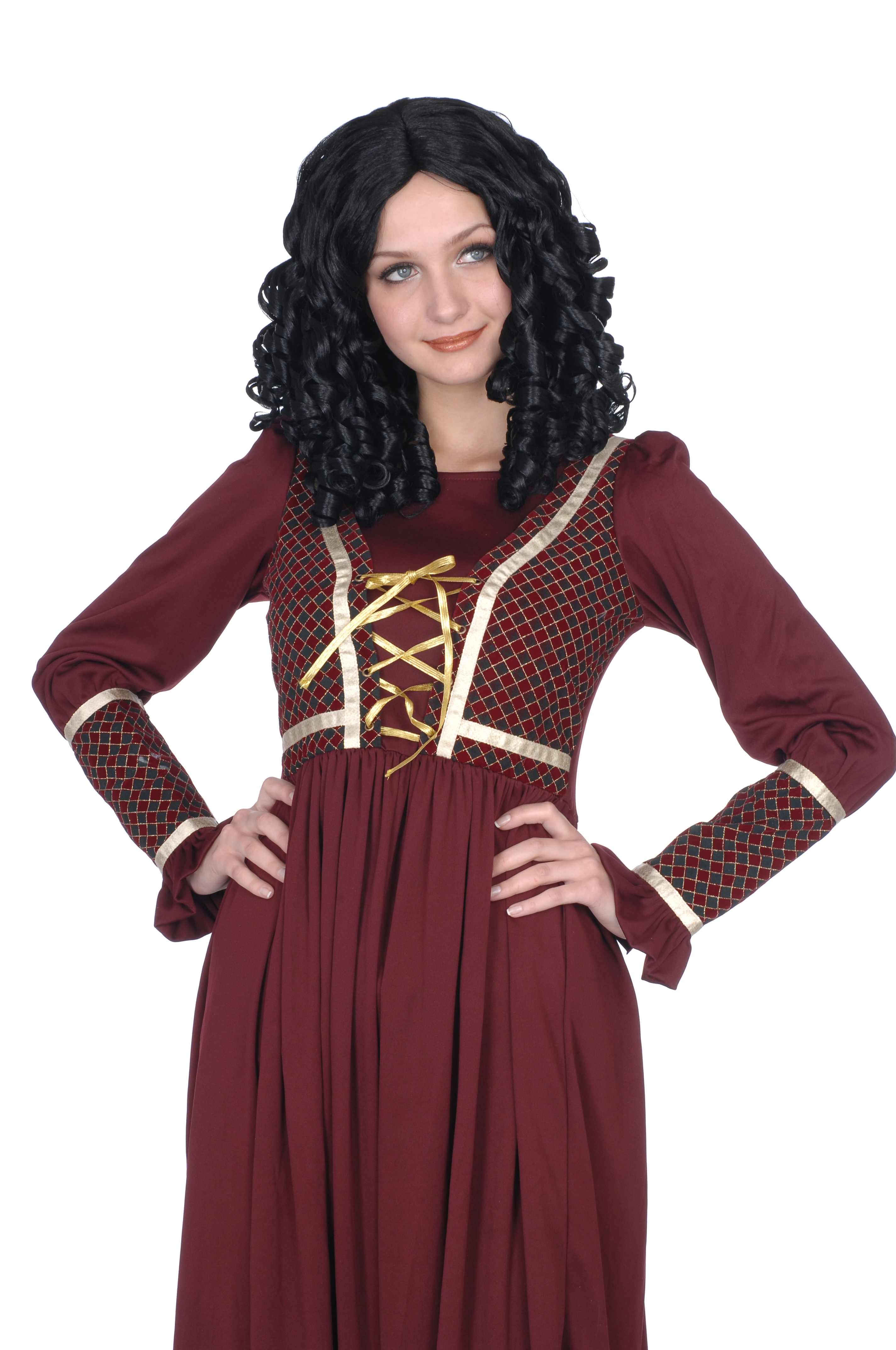 Damenperücke mit Korkenzieherlocken schwarz