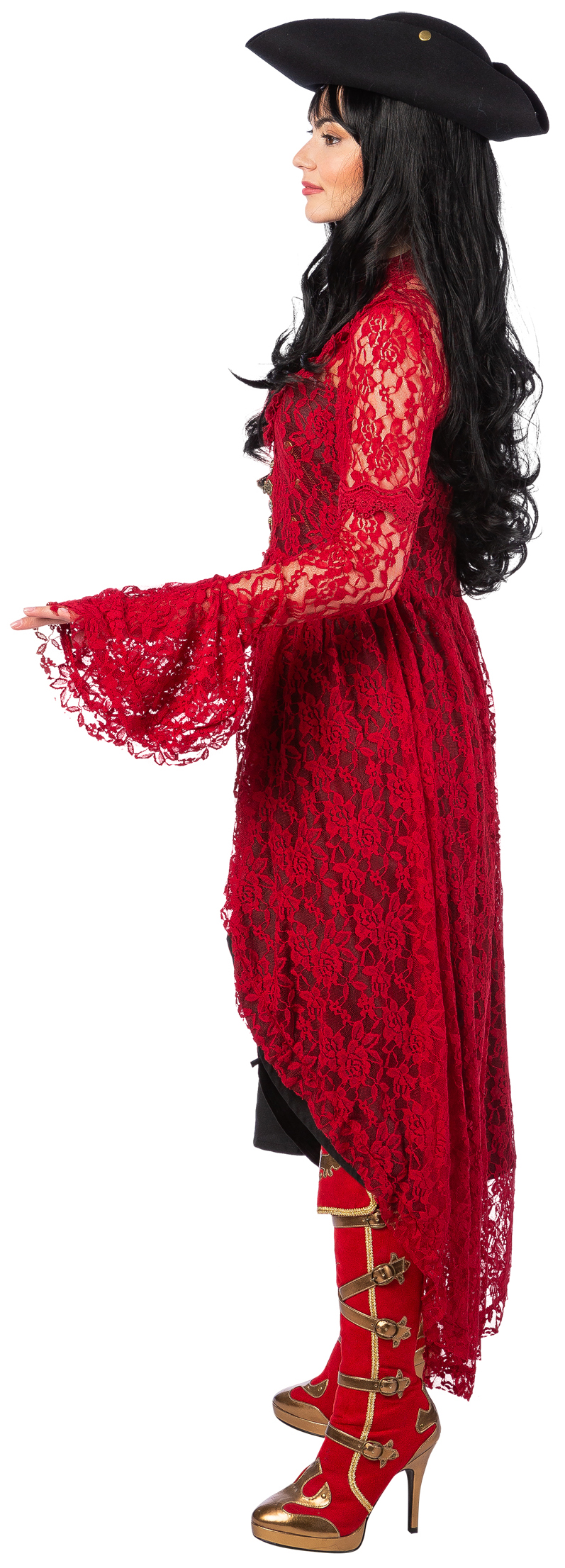 Lace tailcoat with hook fastening, red 40/42