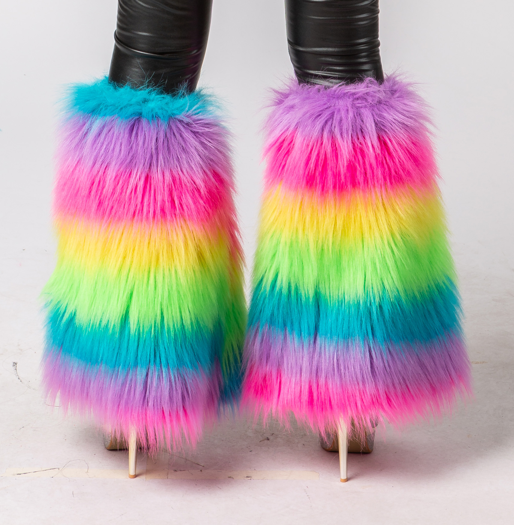 Manchettes en peluche poil long, multicolore