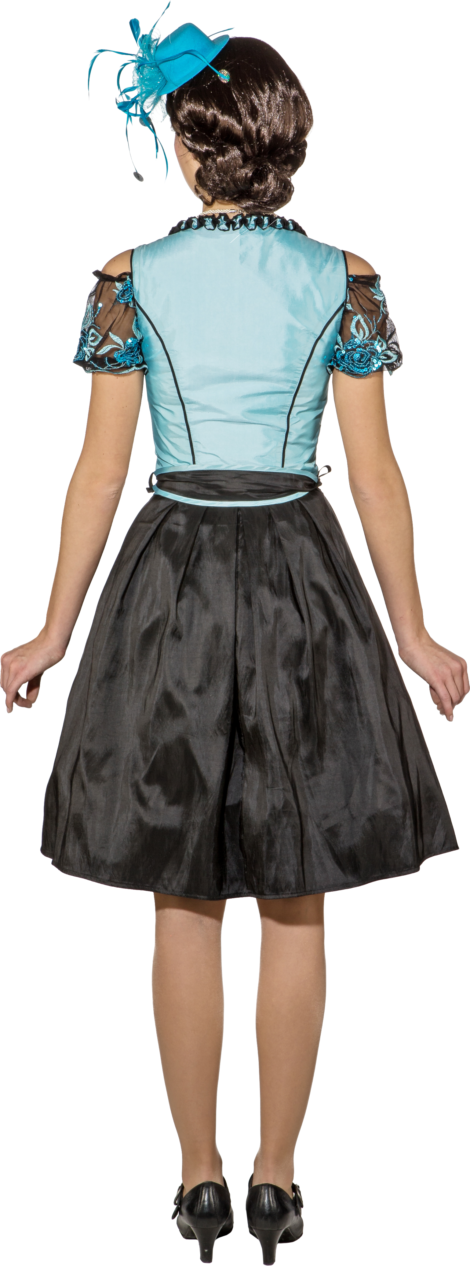 Bavarian dress ''Dirndl''midi, turquoise-black