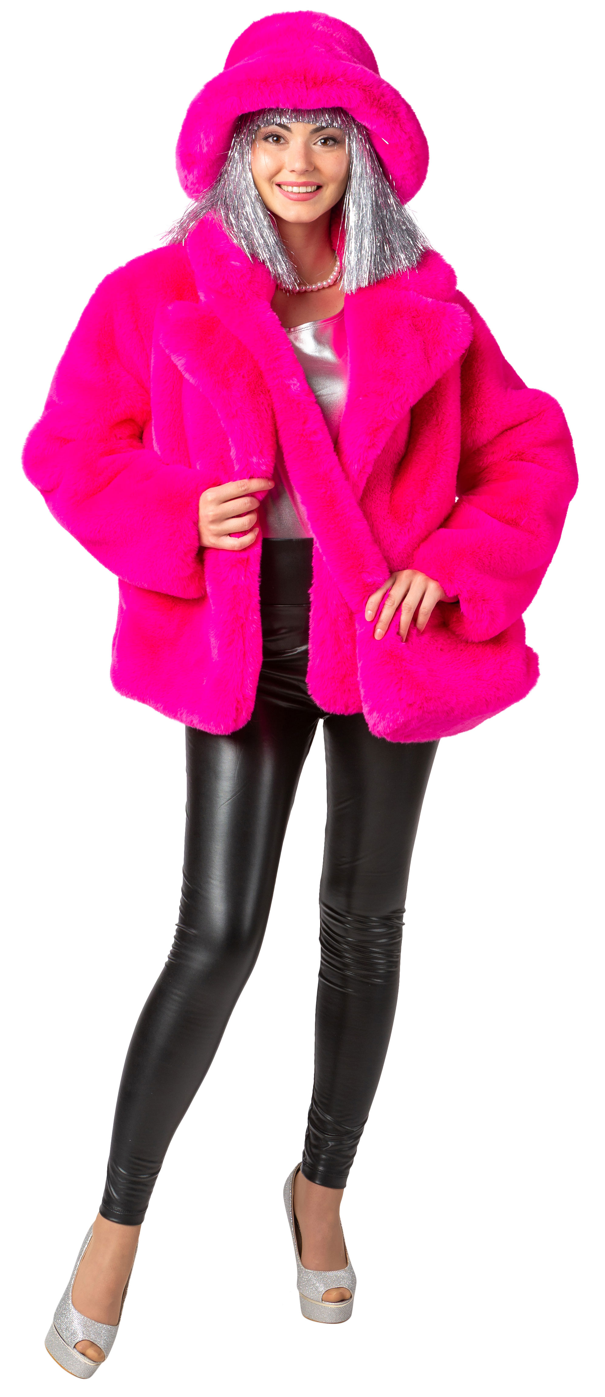Plüschjacke, pink