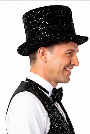 Zylinder Pailletten, schwarz