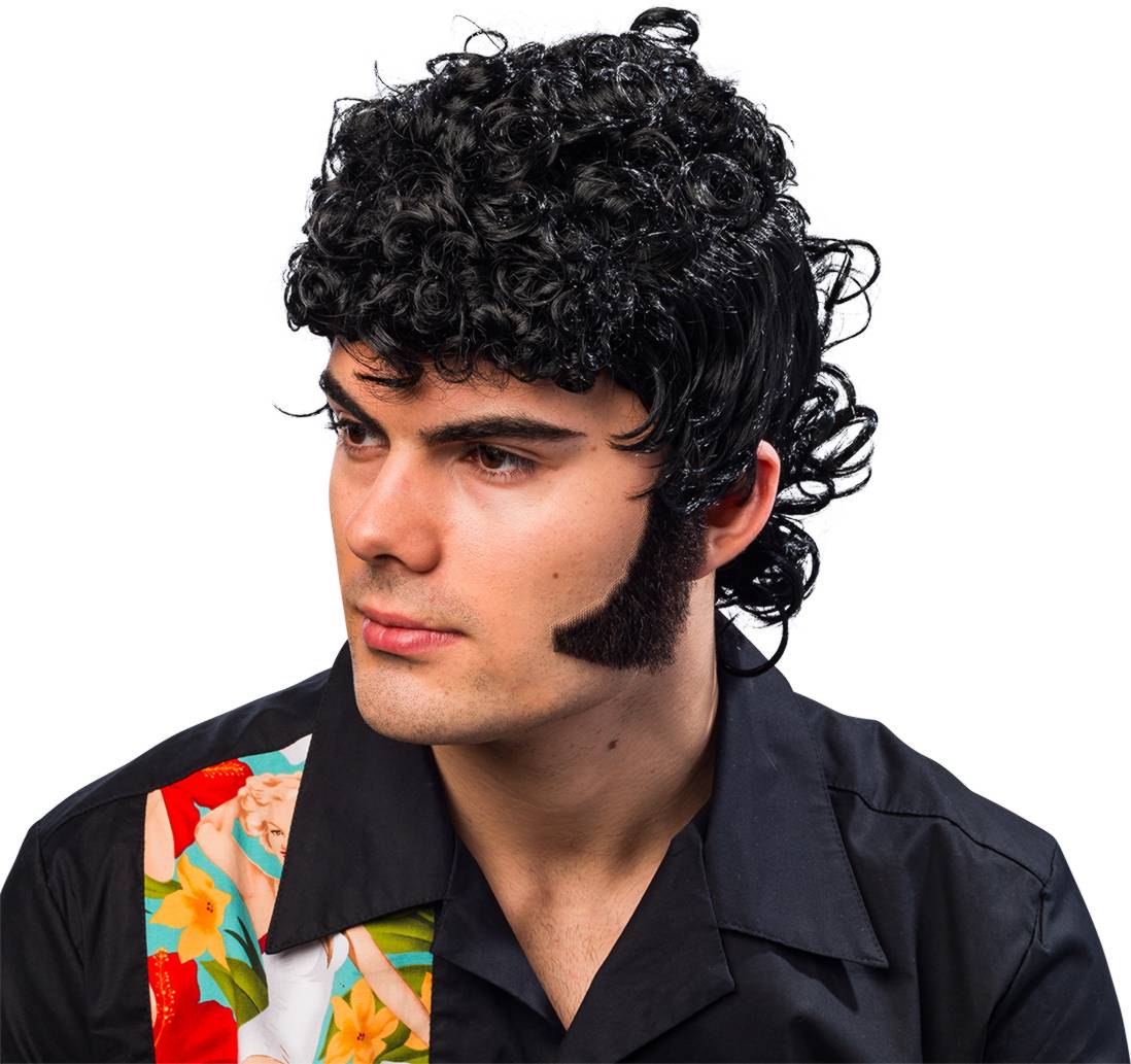 Herrenperücke 80er gelockt, schwarz