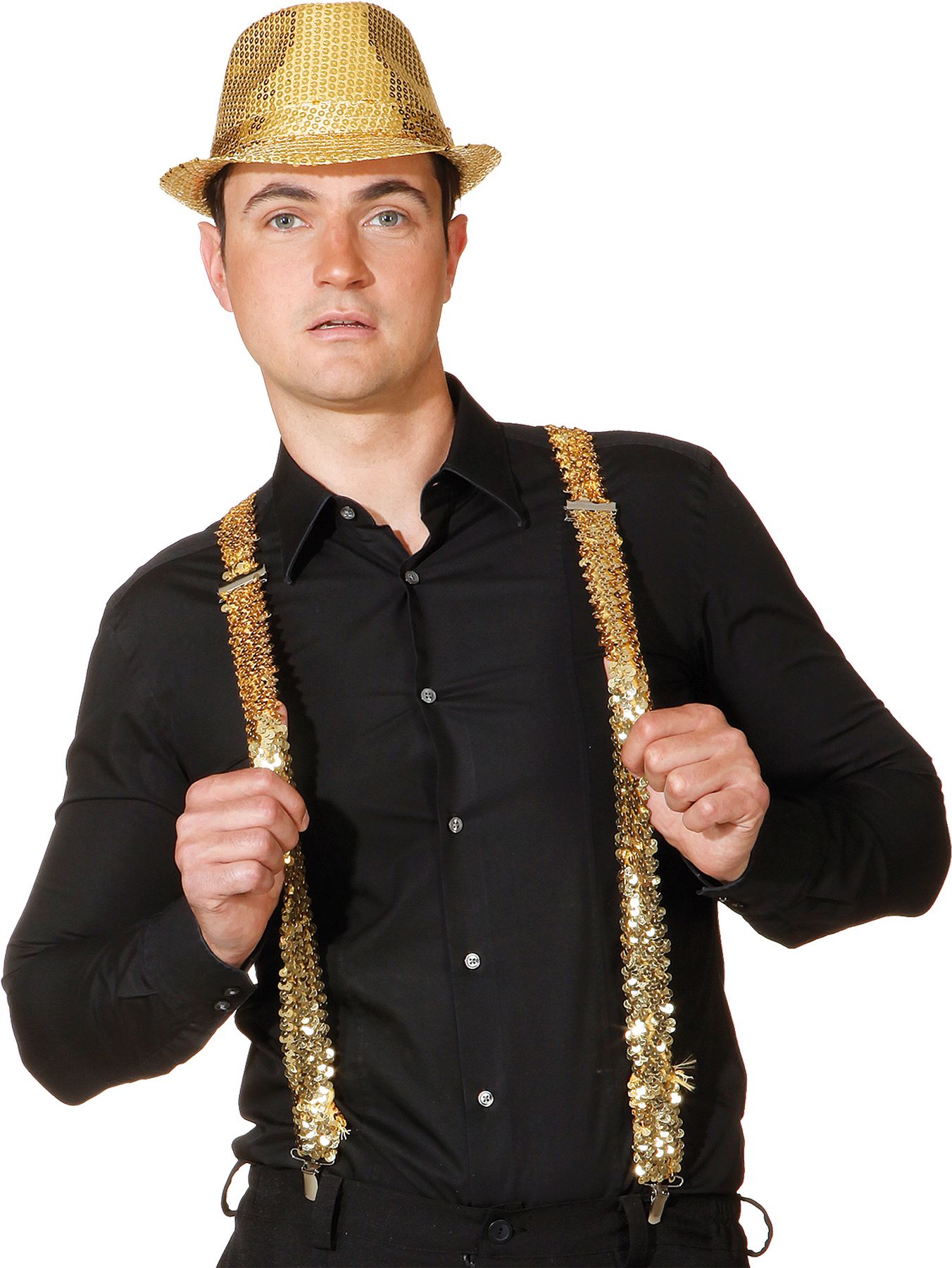 Sequined suspenders, gold