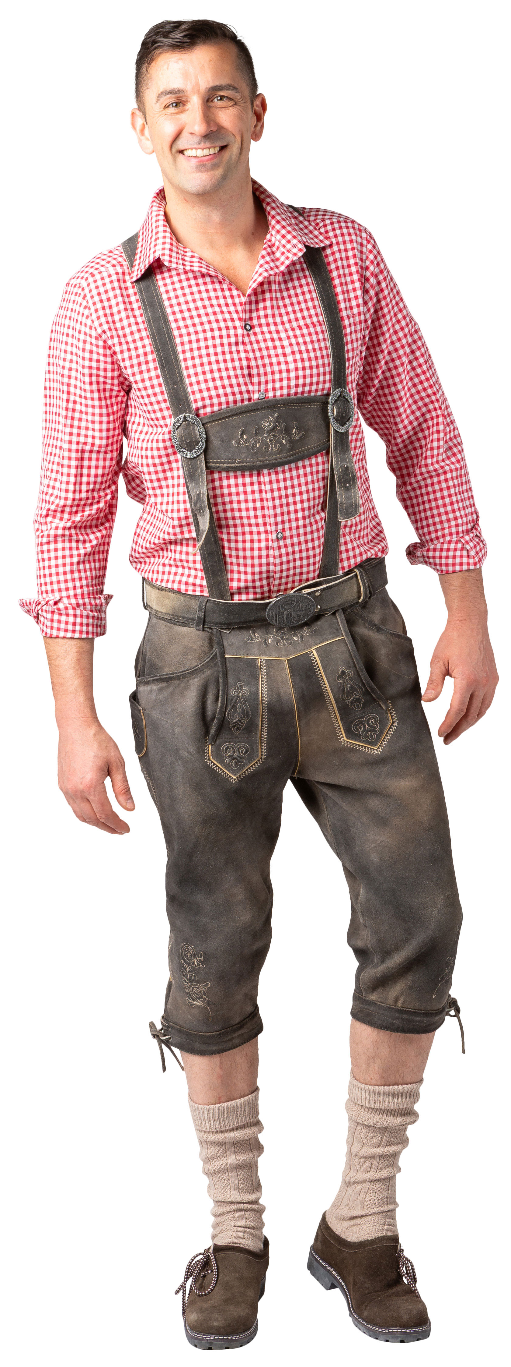 Kniebundlederhose Rindsleder, steingrau 