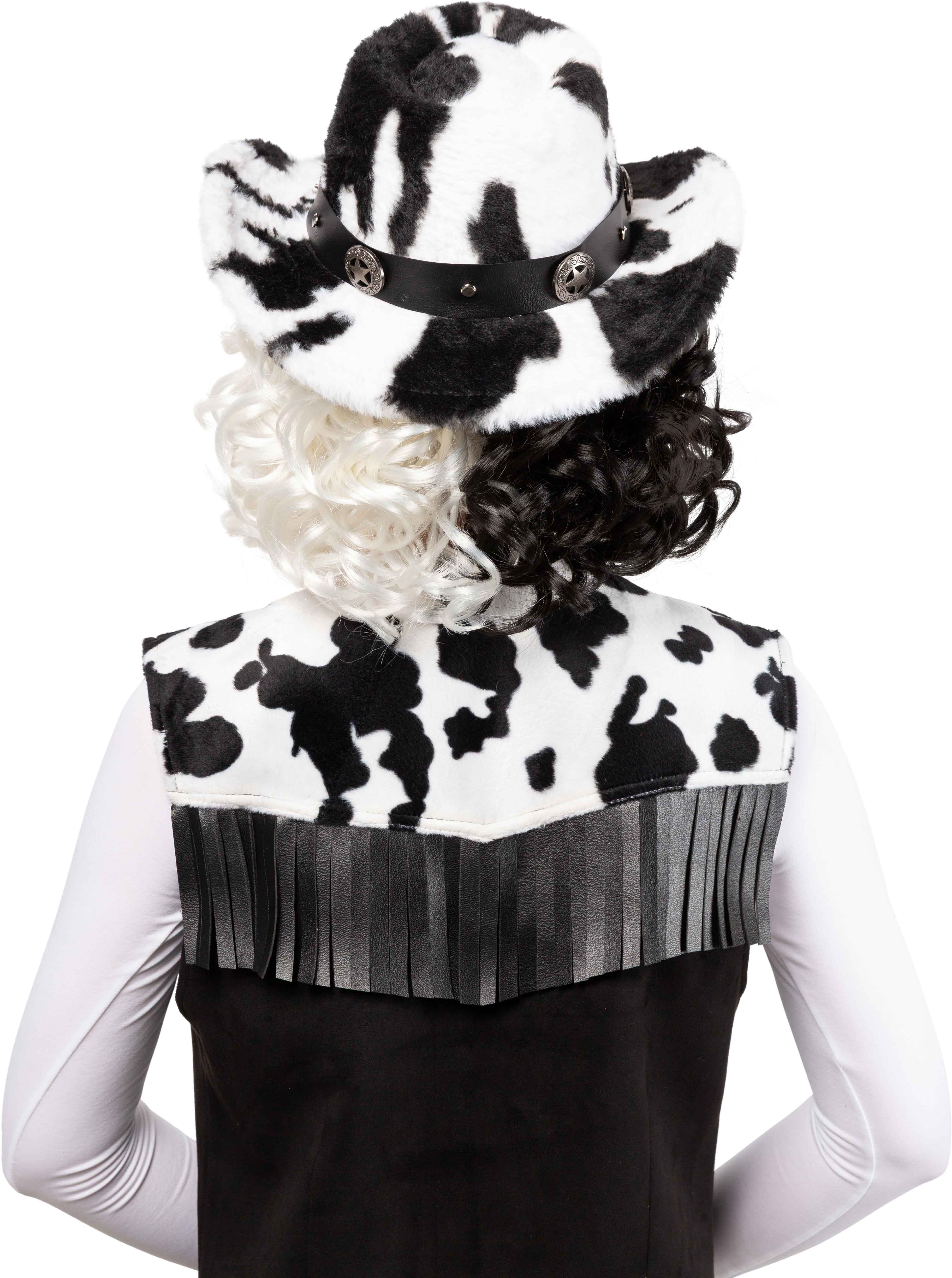 Cowboyhut Plüsch Kuh, schwarz-weiß