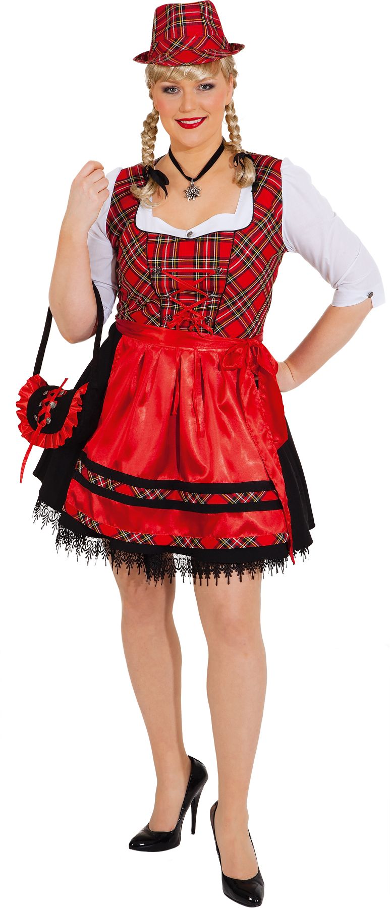 Robe bavaroise tradionel ''Dirndl'', noir-rouge à carreaux