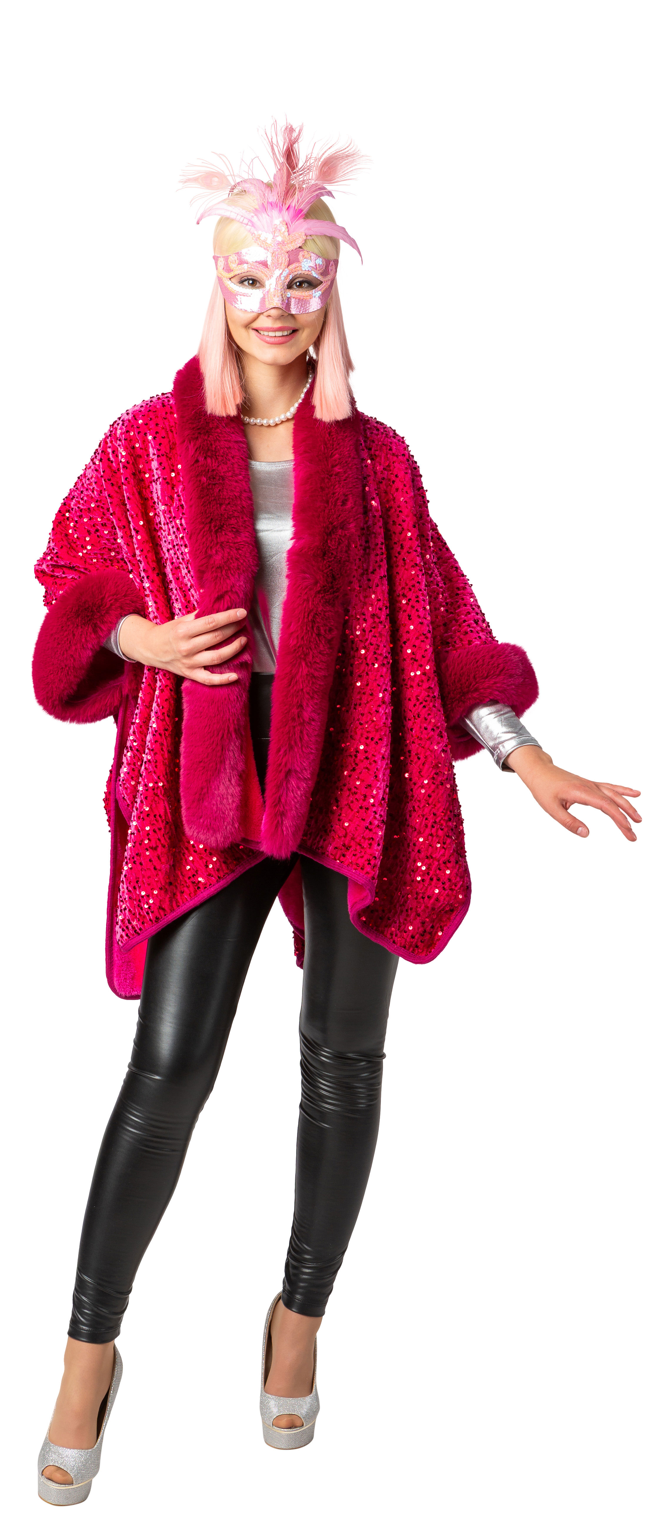 Pailettenponcho, pink