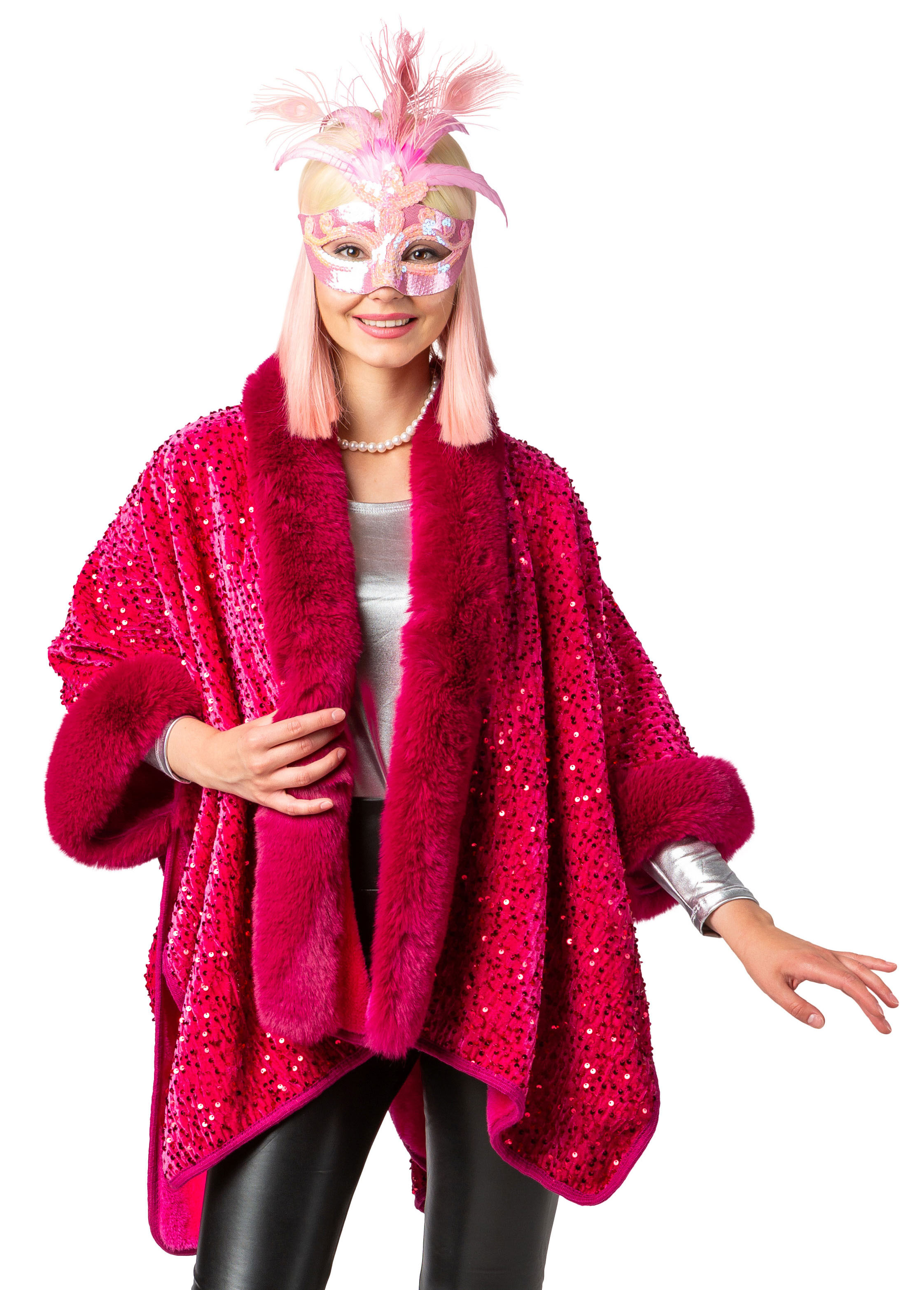 Pailettenponcho, pink
