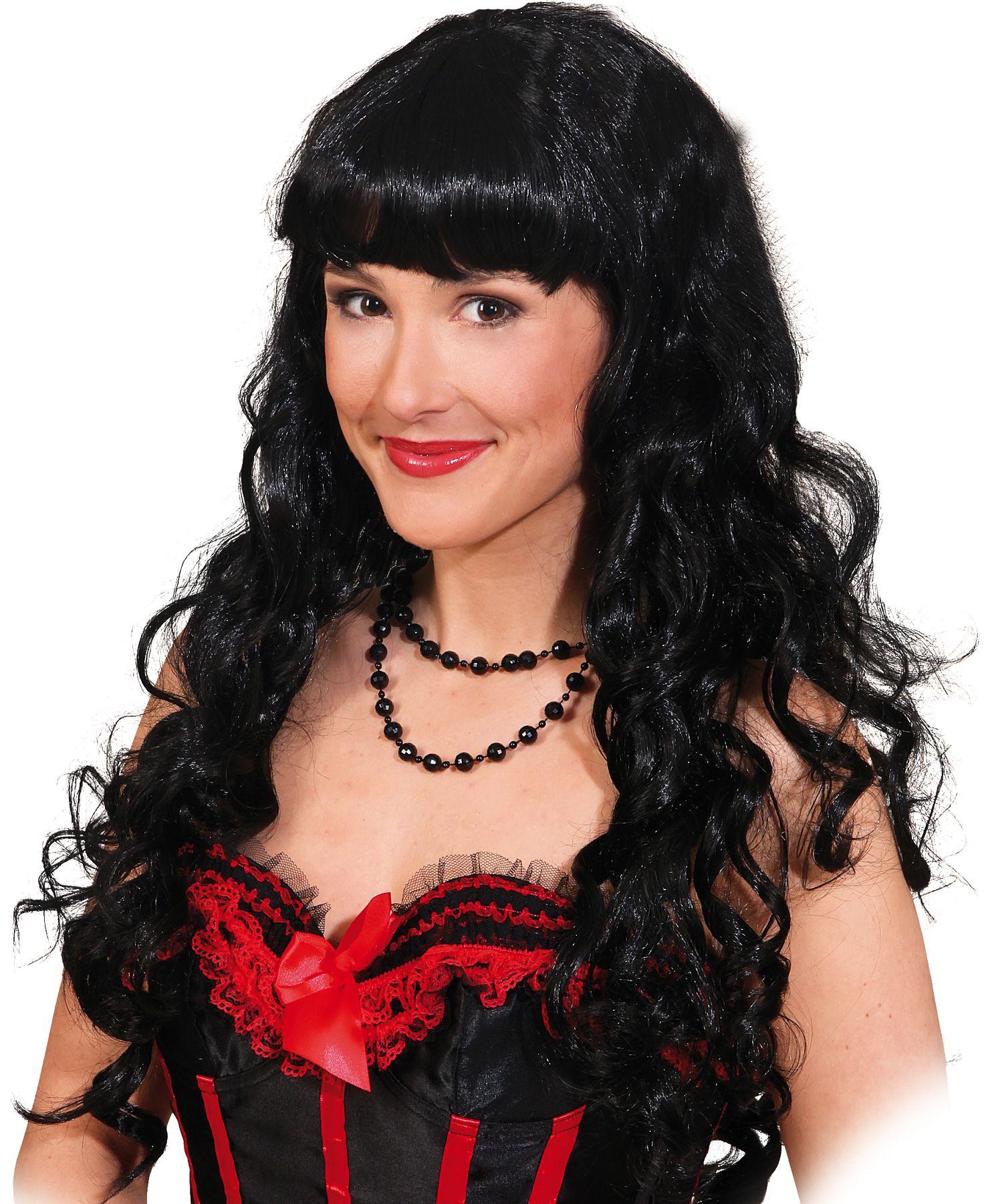 Ladies' long curly wig, black