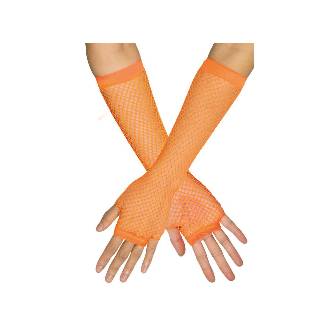 Gants filet sans doigts longs, orange fluo