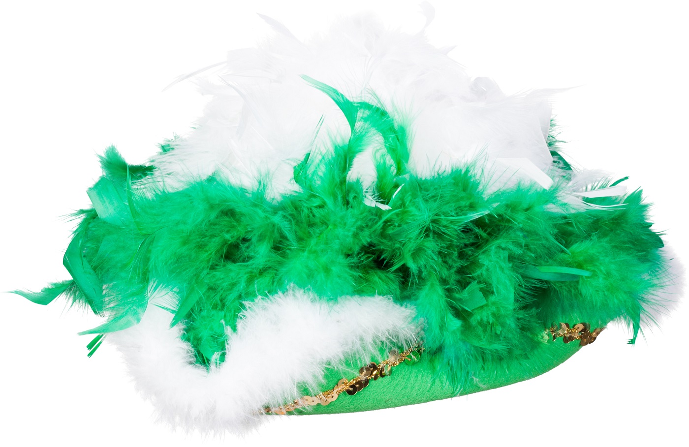 Chapeau tricorn, vert avec Boa vert-blanc et bordure