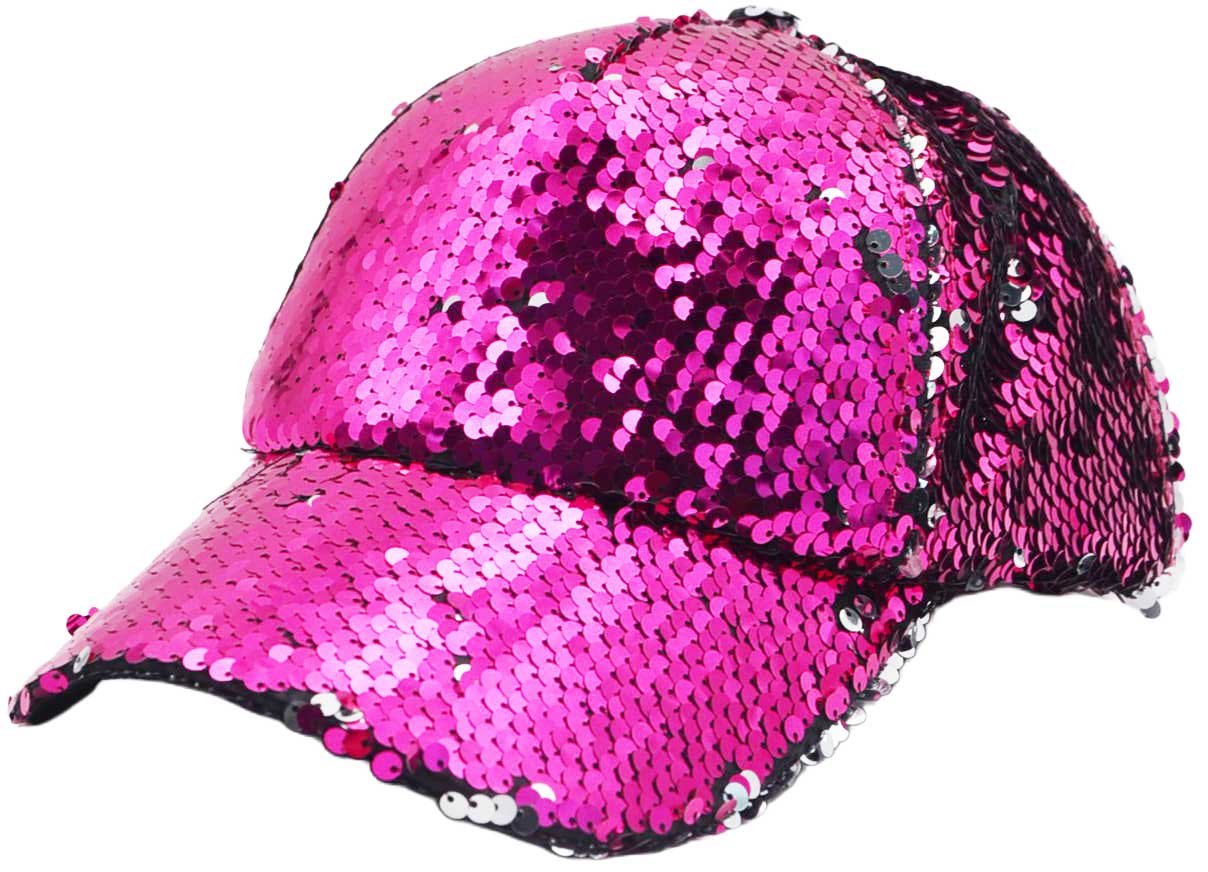 Reversible sequinned baseball cap, pink-silver