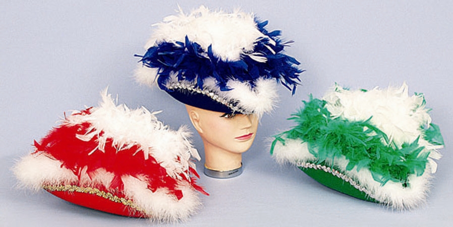 Chapeau tricorn, rouge avec Boa rouge-blanc et bordure