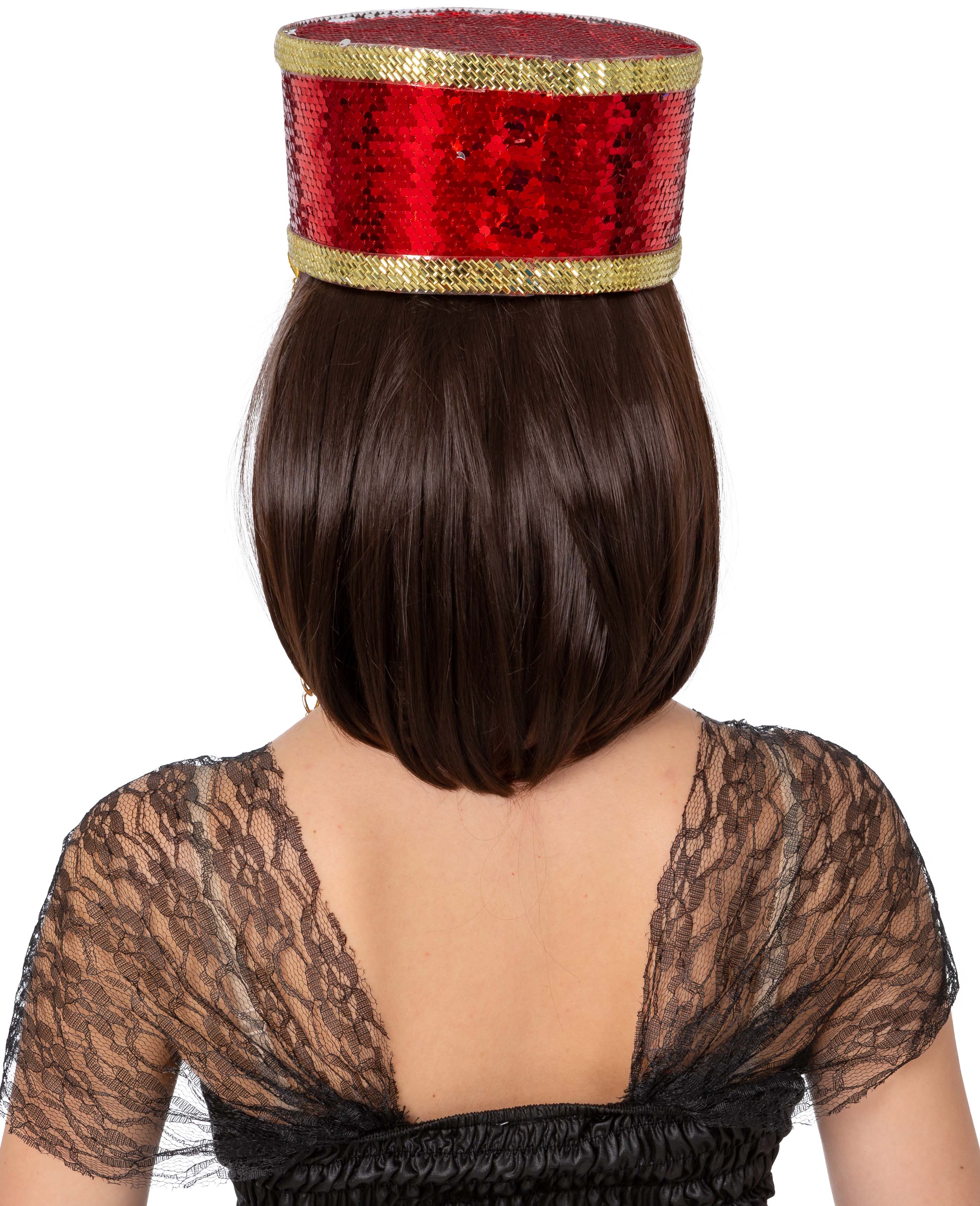 peaked cap with sequin trim, red