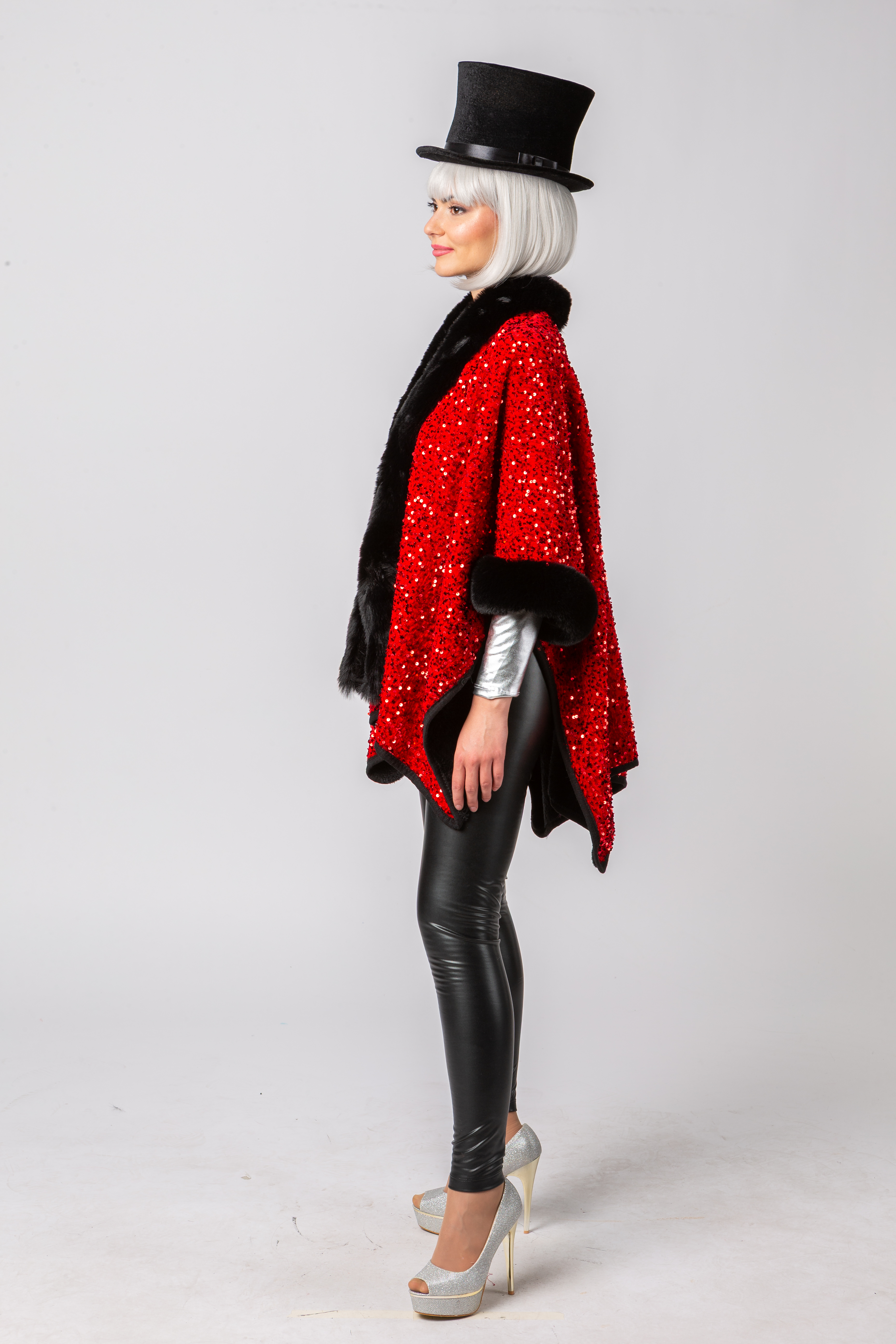 Paillettenponcho, rot