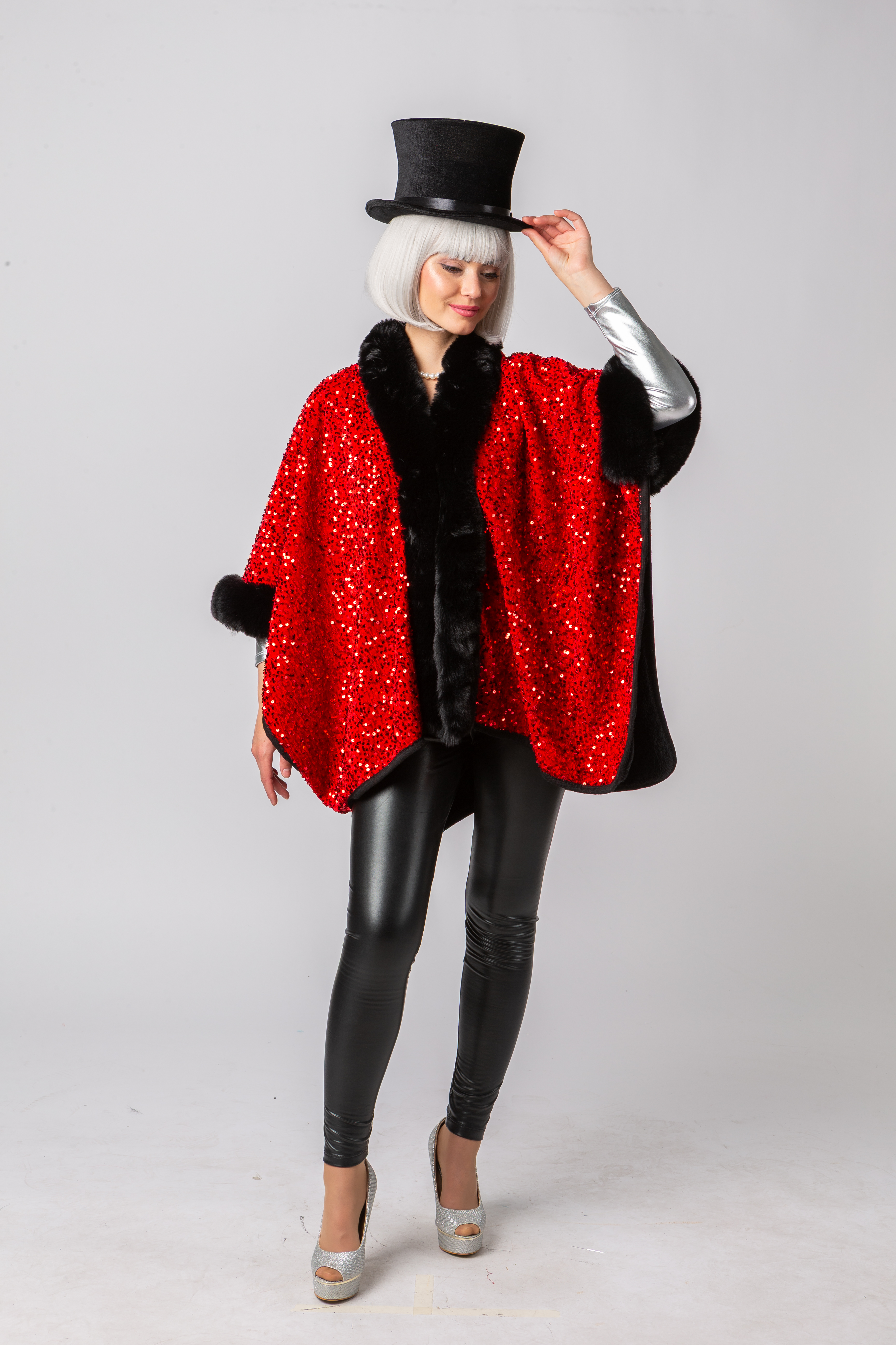 Paillettenponcho, rot