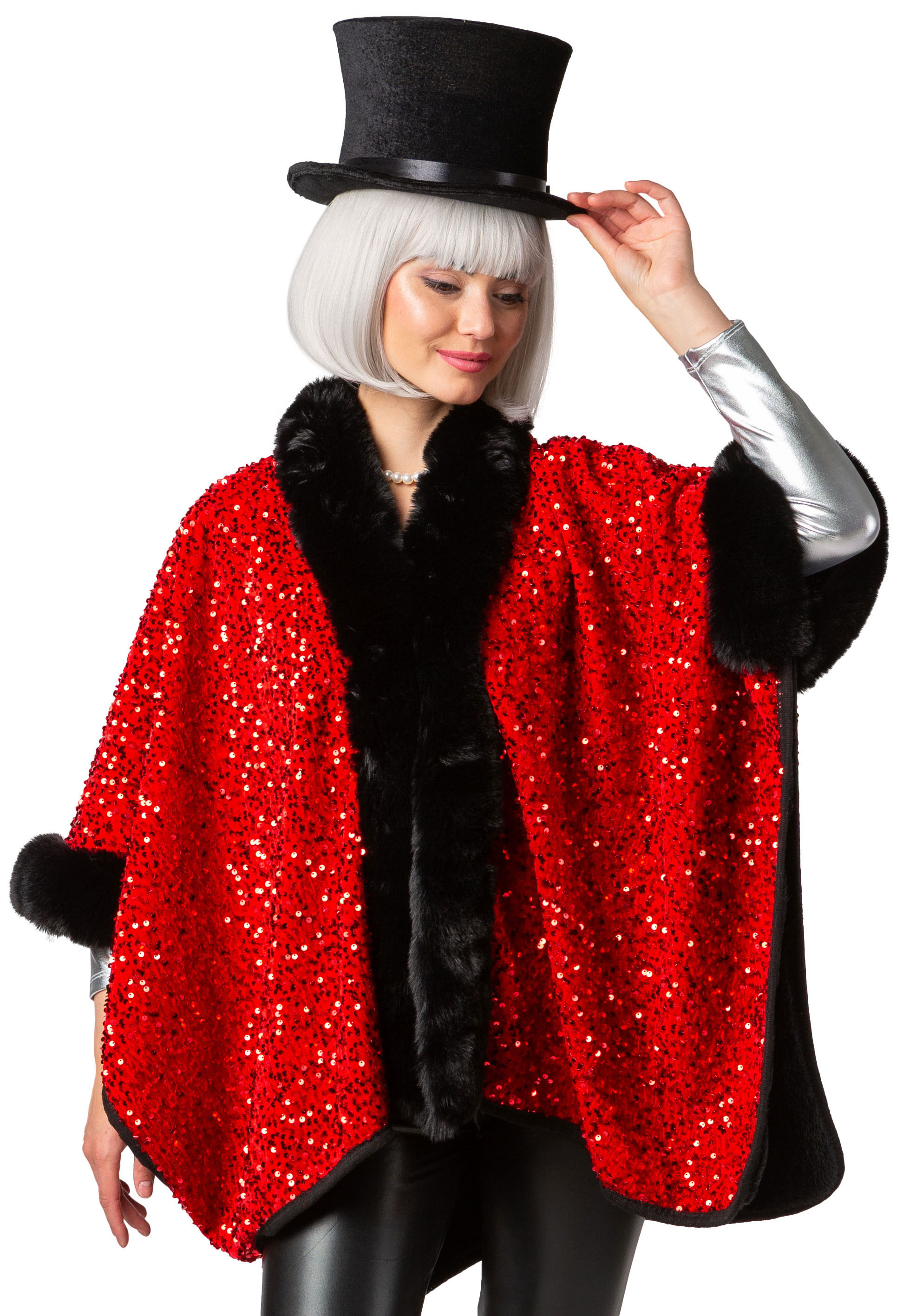 Paillettenponcho, rot
