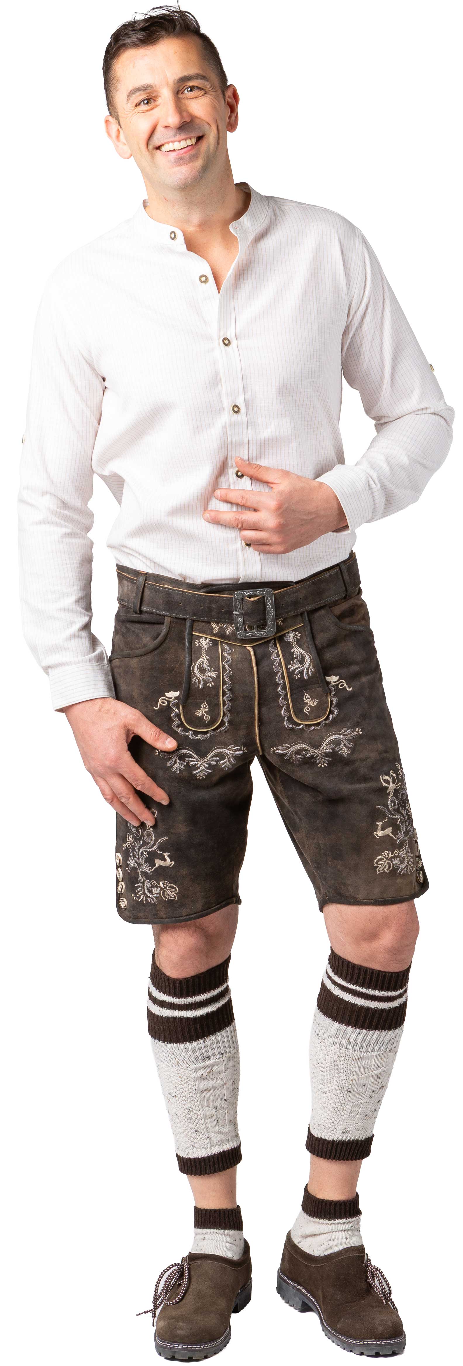 Pantalon en cuir court, marron antique