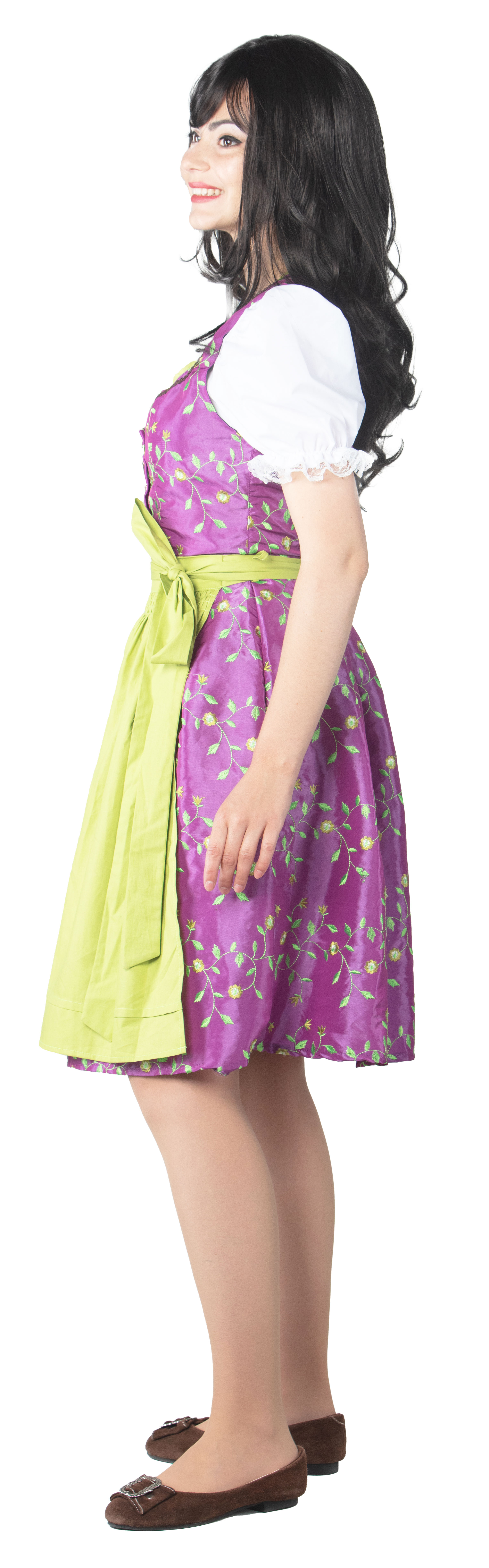 Dirndl fuchsia-limettengrün mit Schürze