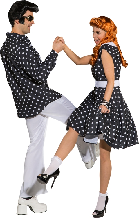 Rüschenhemd schwarz, weiß gepunktet