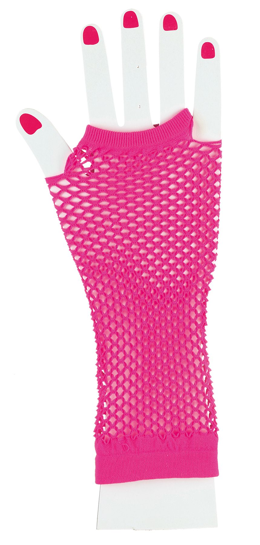 Mesh long gloves fingerless, neon pink