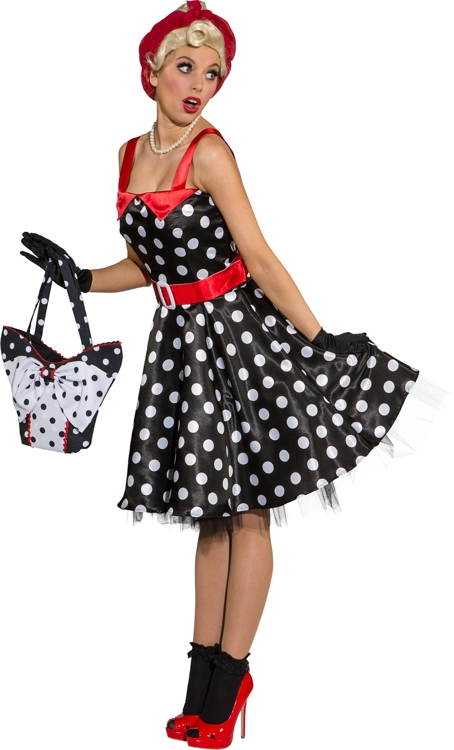 Rock'n roll dress black, white dotted