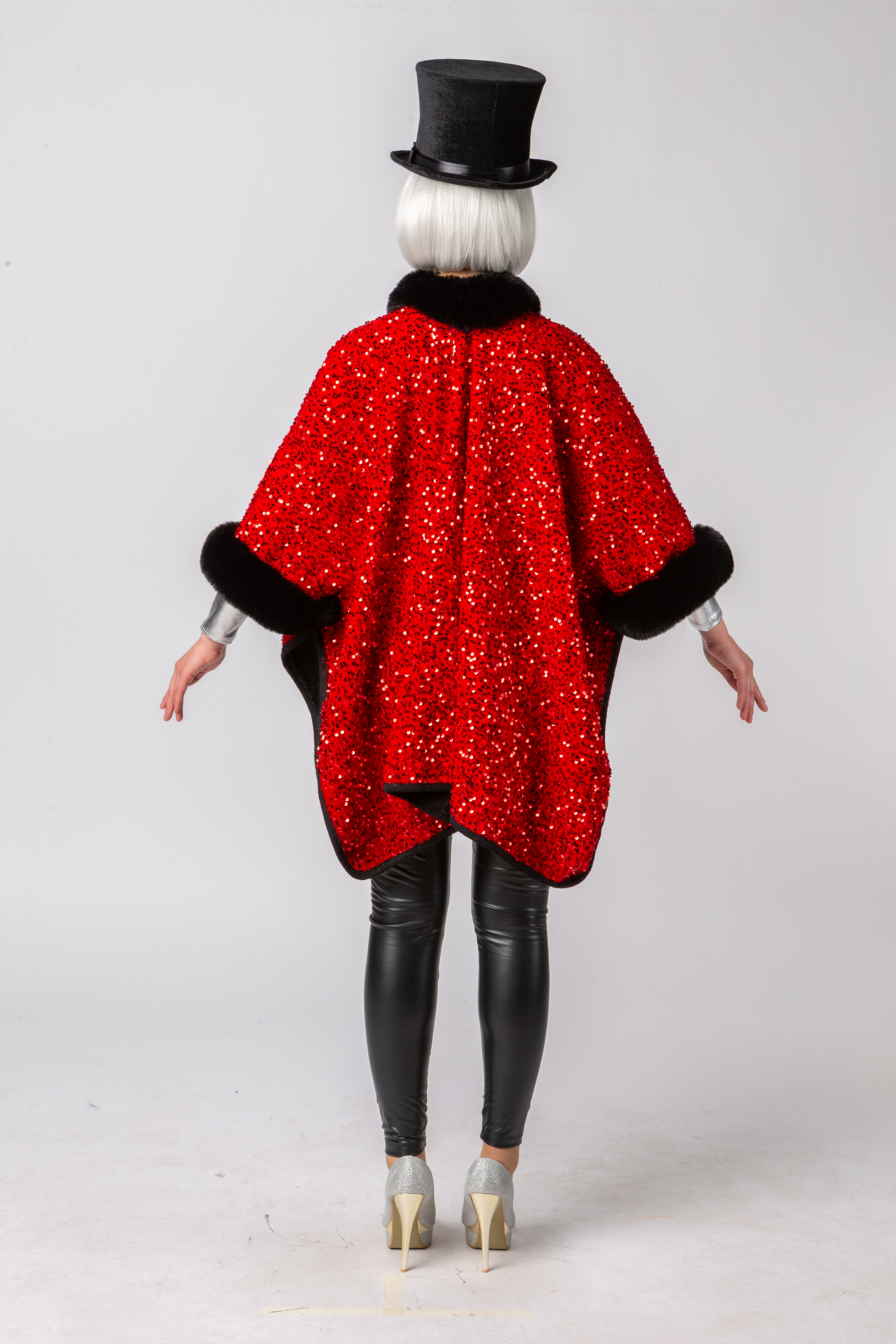 Paillettenponcho, rot
