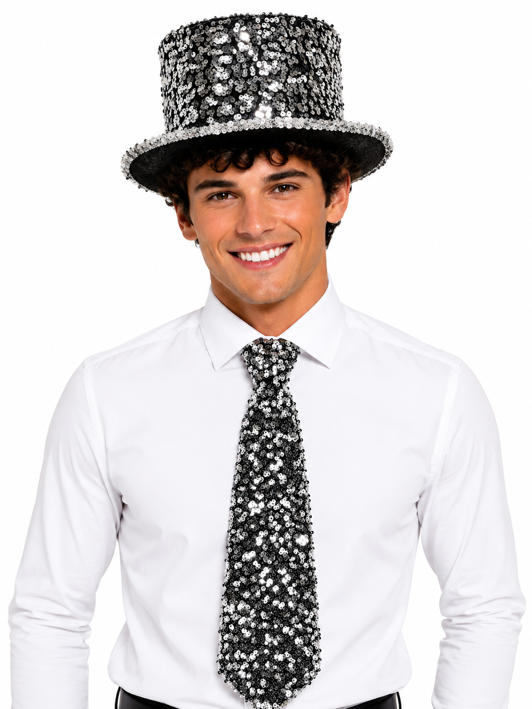 Premium sequinned tie, silver