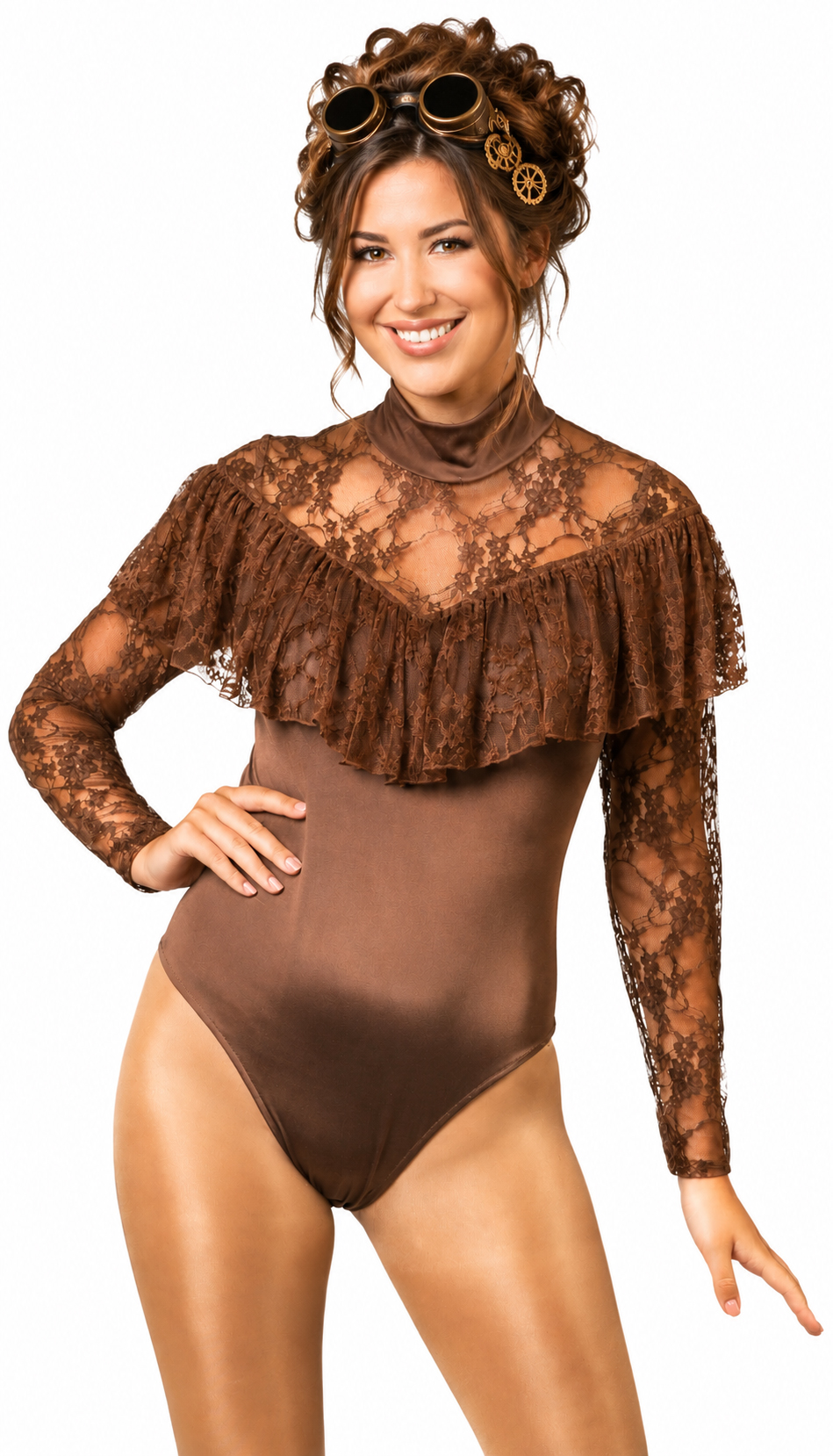 Lace ruffle bodysuit, brown