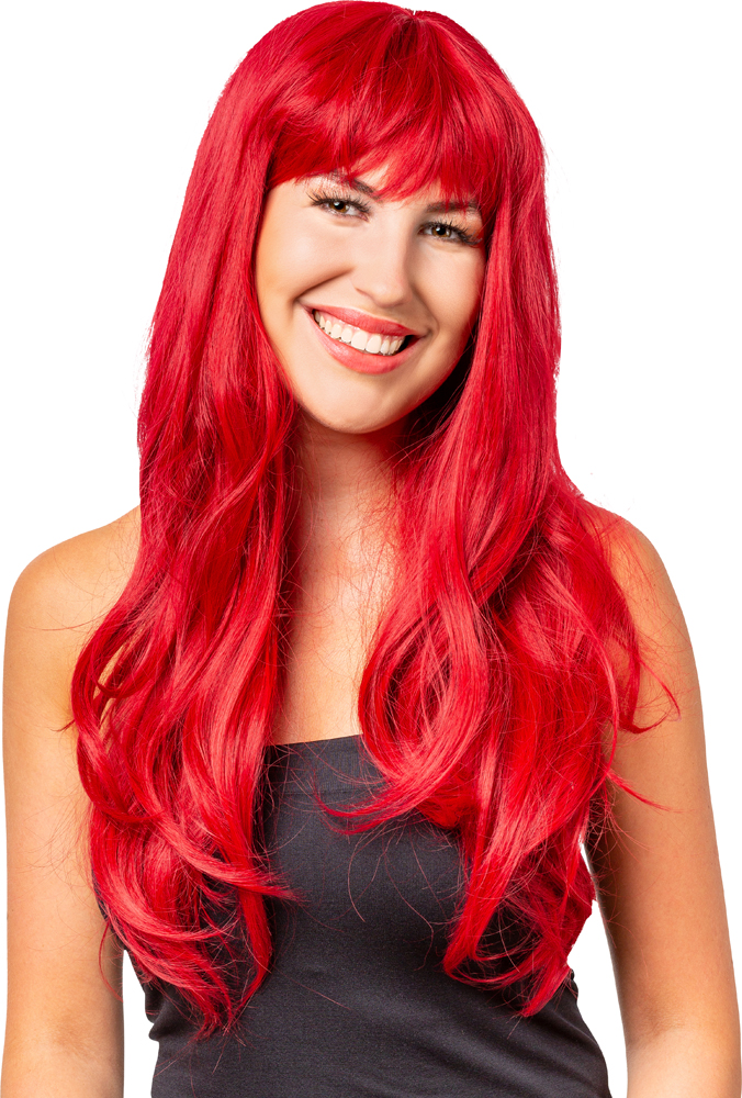 Longhair wig, pomegranate red