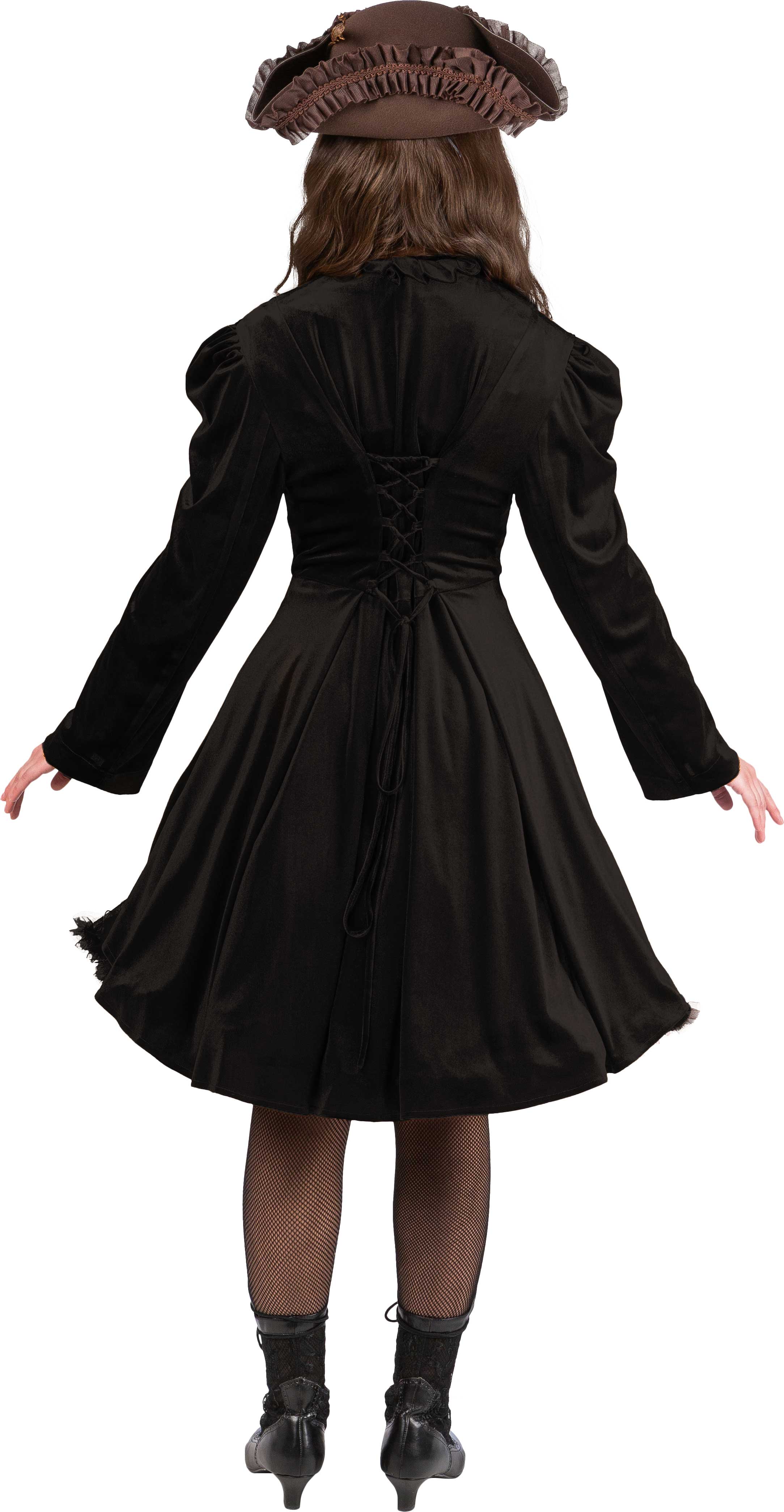 Velvet coat with a ruffled collar, black