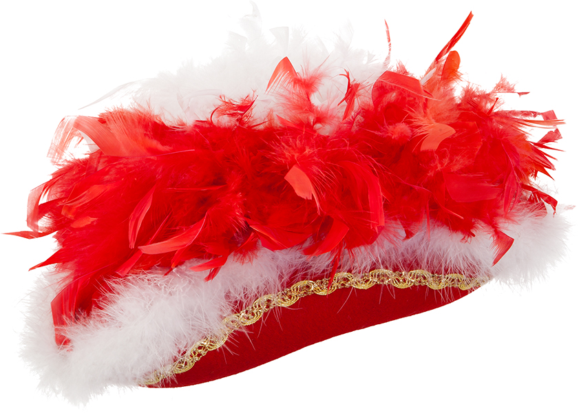 Chapeau tricorn, rouge avec Boa rouge-blanc et bordure