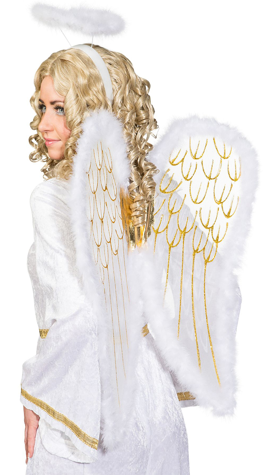 Set-Engel, weiß-gold mit Marabubesatz