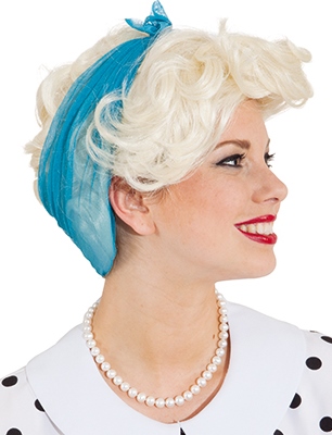 Ladies wig, blond with light blue scarf - Sale