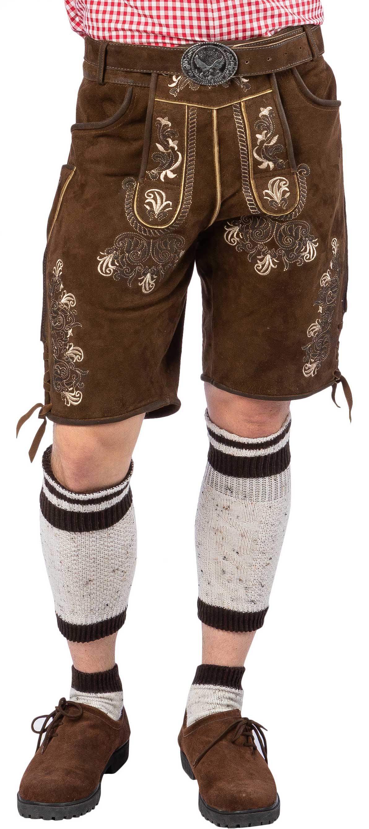 Short leather trousers, dark brown, antique